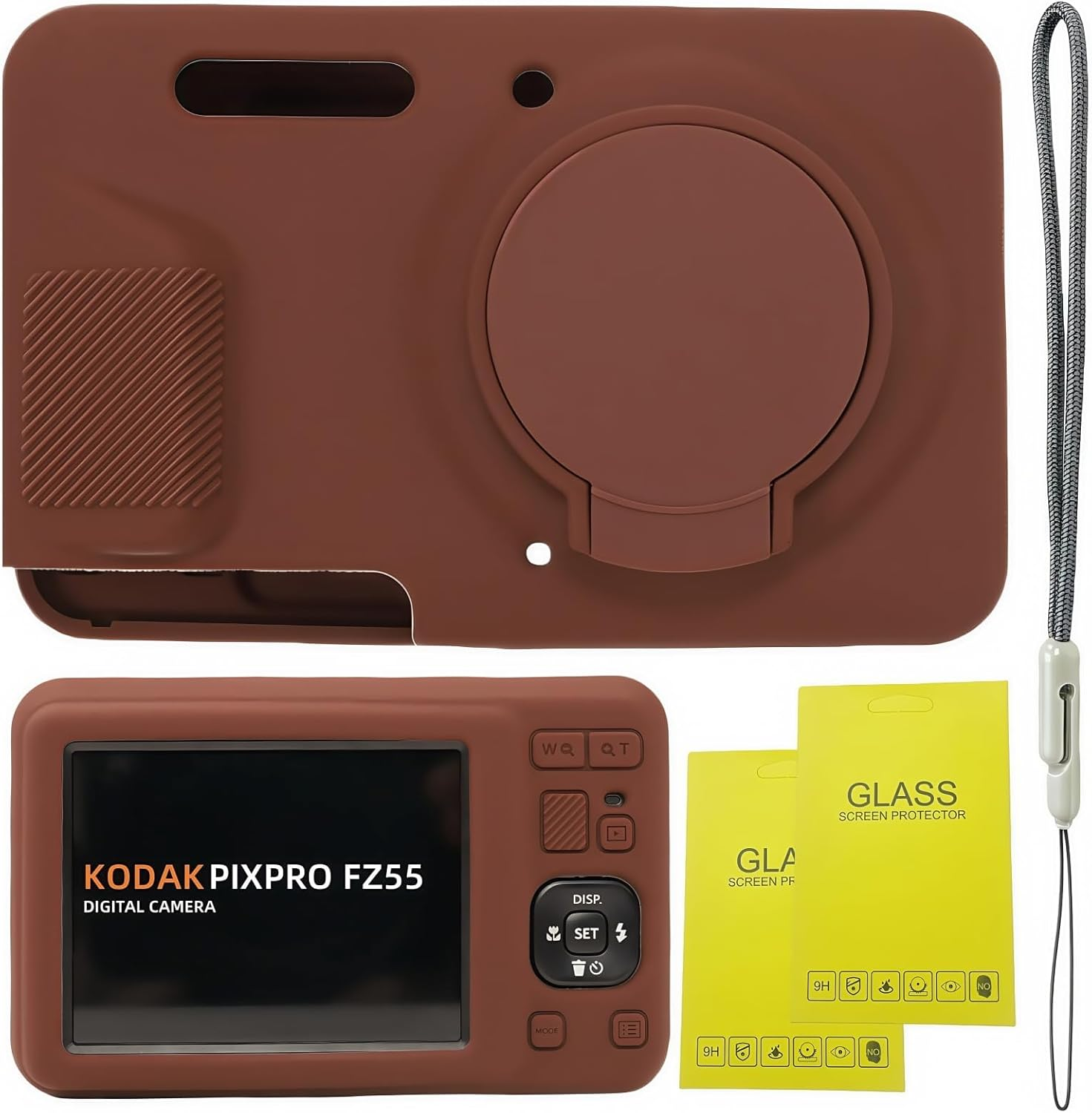 Case for Kodak PIXPRO FZ55, FZ55 Accessories, Soft Silicone Protective Case Removable Lens Cover, Comes with 2 Screen Protectors and 1 Wrist Strap.