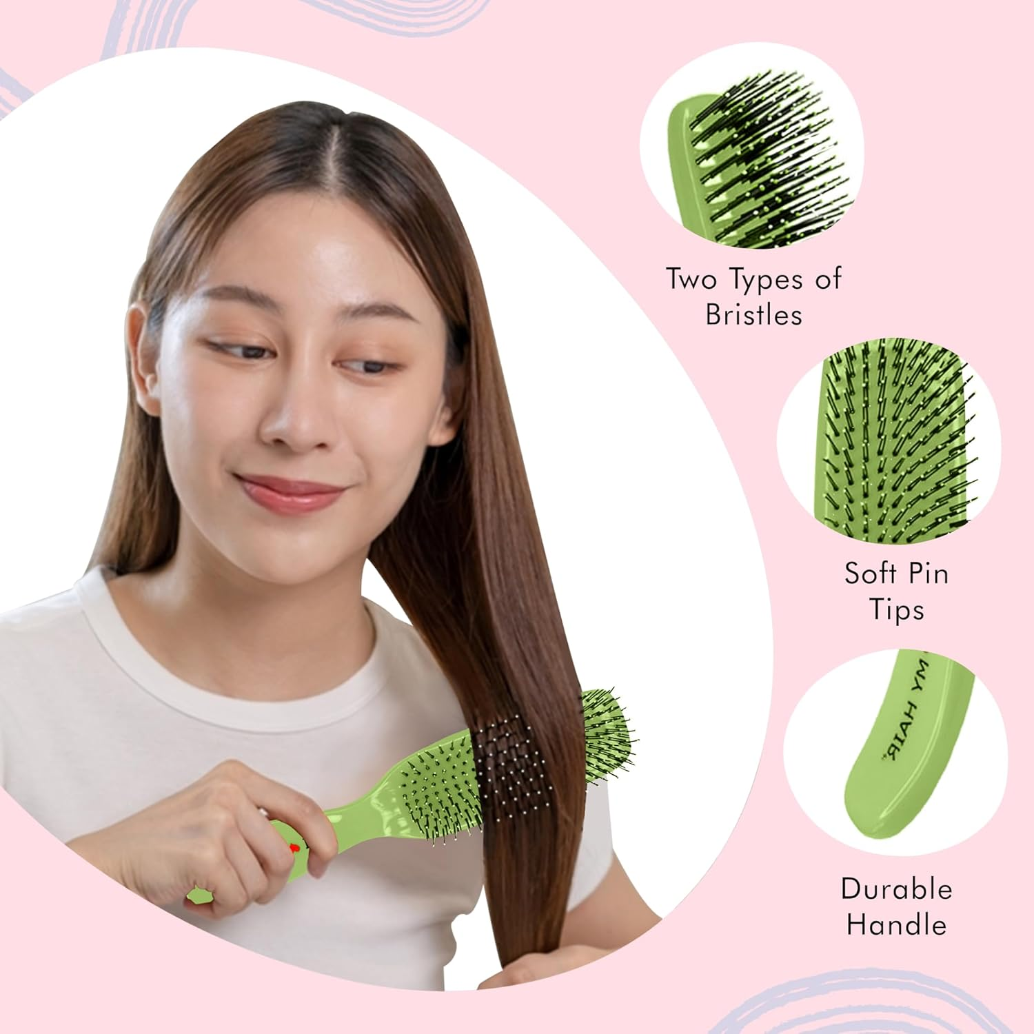 I ❤ MY HAIR I Love My Hair Detangler Brush - for All Types Wet or Dry Spider Series Small Size Green - Black image number 2