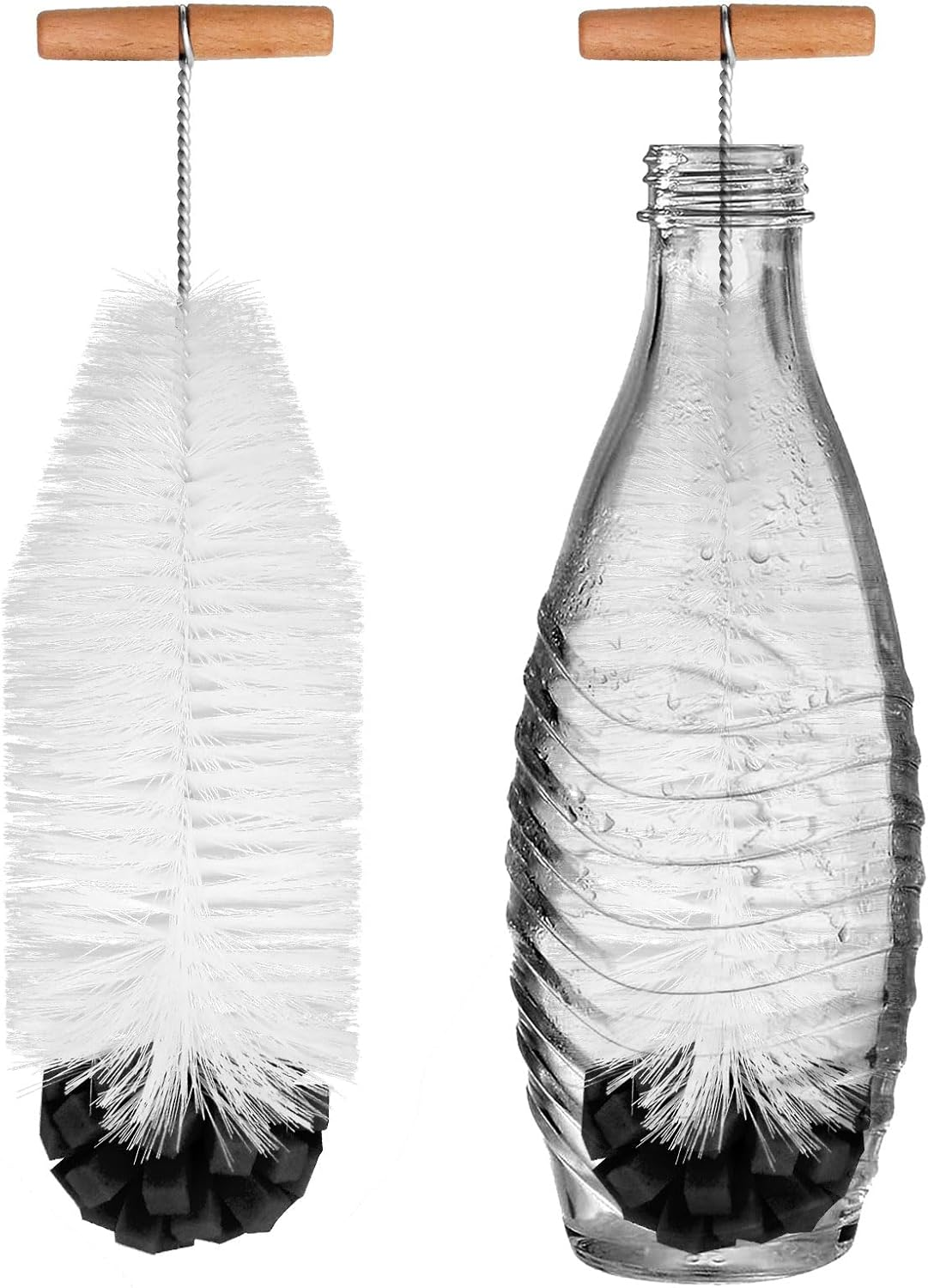 35 Cm Bottle Brush Compatible with Sodastream Bottles, Hard Bristles and a Soft Sponge, Scratch-Free Bottle Cleaner Brush Removes Stubborn Dirt, Sodastream Accessories (Black) image number 4