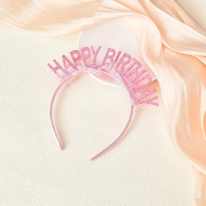 Happy Birthday Crown Headband Birthday Tiara Birthday Party Headbands for Women Girls Happy Birthday Headband Hair Band Birthday Crowns Hair Accessories for Women Birthday Presents for Daughter Sister - Pink image number 3