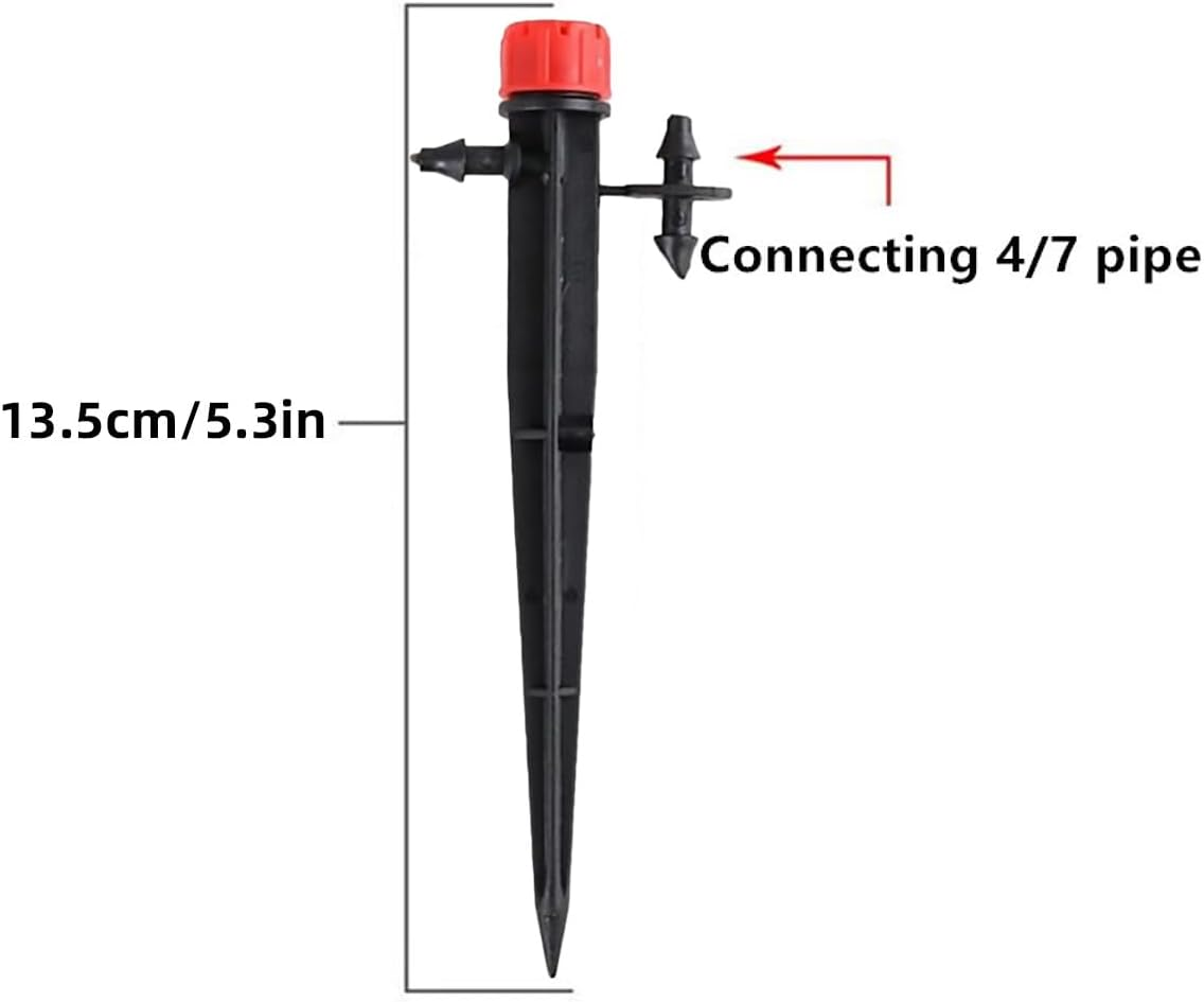 AIMALL Adjustable Dripper with Ground Stake, 360&deg; Eight-Hole Irrigation Head, Flow Control Watering Spike for 4/7 Pipe Garden Flower Bed 5.3In &ndash; 50PCS - Black image number 5