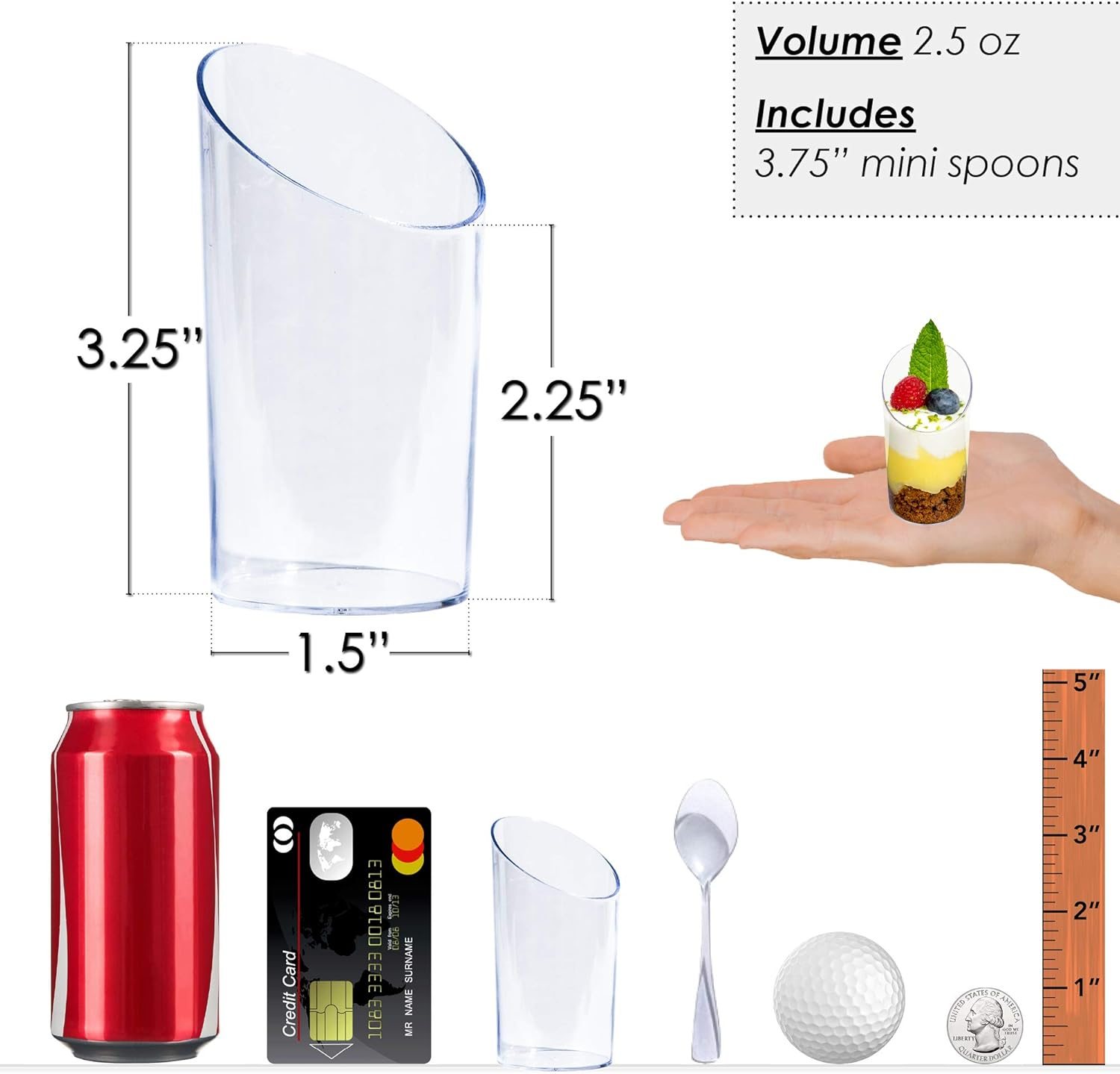 Dlux Mini Dessert Cups with Spoons (75 Ml X 32 Pcs) Clear Plastic Parfait Appetizer Cups, Slanted round 2.5 Oz Small Reusable Bowl for Party Desserts Appetizers - with Recipe Ebook image number 1