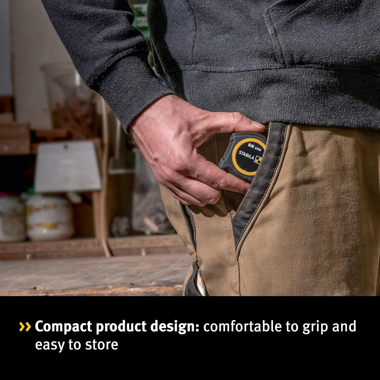 STABILA Pocket Tape Measure BM 100 3M 1000 Metric Scale - Shatterproof ABS Housing, Movable Initial Hook, Belt Clip, MID Accuracy image number 2