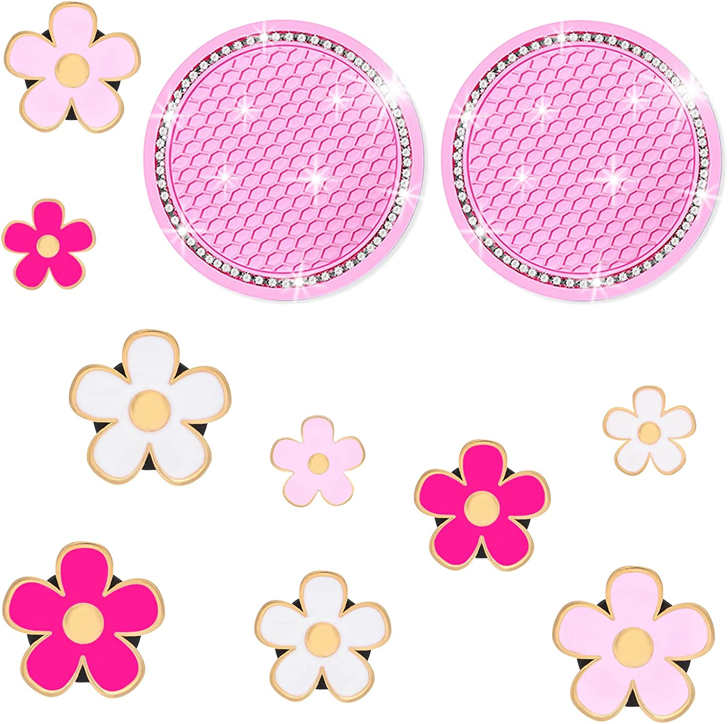 Sourceton 11 Pcs Daisy Car Decoration Flower Set, Pink & Multicolor Daisy Air Outlet Petals & Coasters image number 6