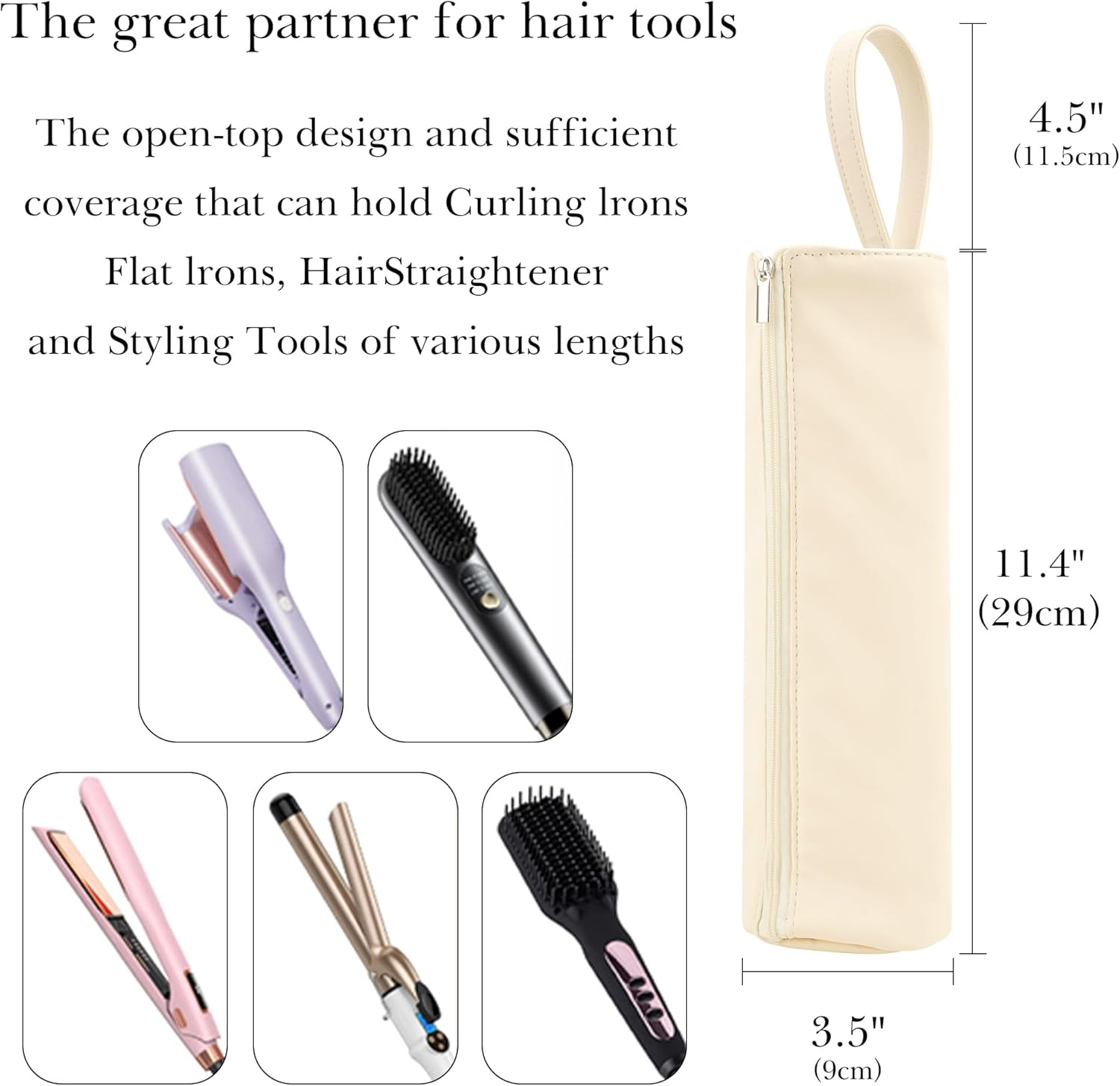 Reignsword Hot Iron Holder & Mat, Heat Resistant Hot Tools Organizer, Portable Hair Tools Travel Bag for Curling Irons, Flat Irons, Hair Straightener and Styling Tools (Beige) image number 3