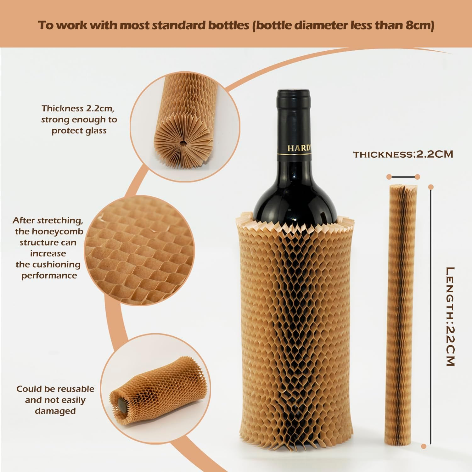 12 Pack Bubble Wrap Sleeves for Moving House, Honeycomb Packing Paper, Glass Jar Cup Wine Bottle Protector Cases Protective Wrap,Packaging Materials (22Cm) image number 1