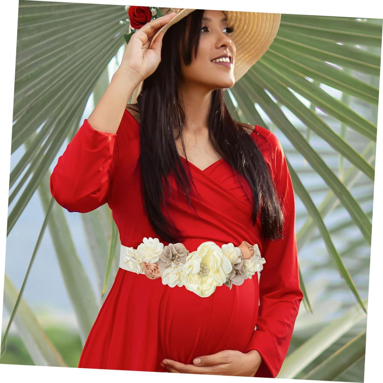 SUPVOX 2Pcs Maternity Sash Belt with Daisy Flower and Rhinestones Elegant Waist Support for Pregnant Women for Showers and Photography Sessions - Sky-Blue image number 3