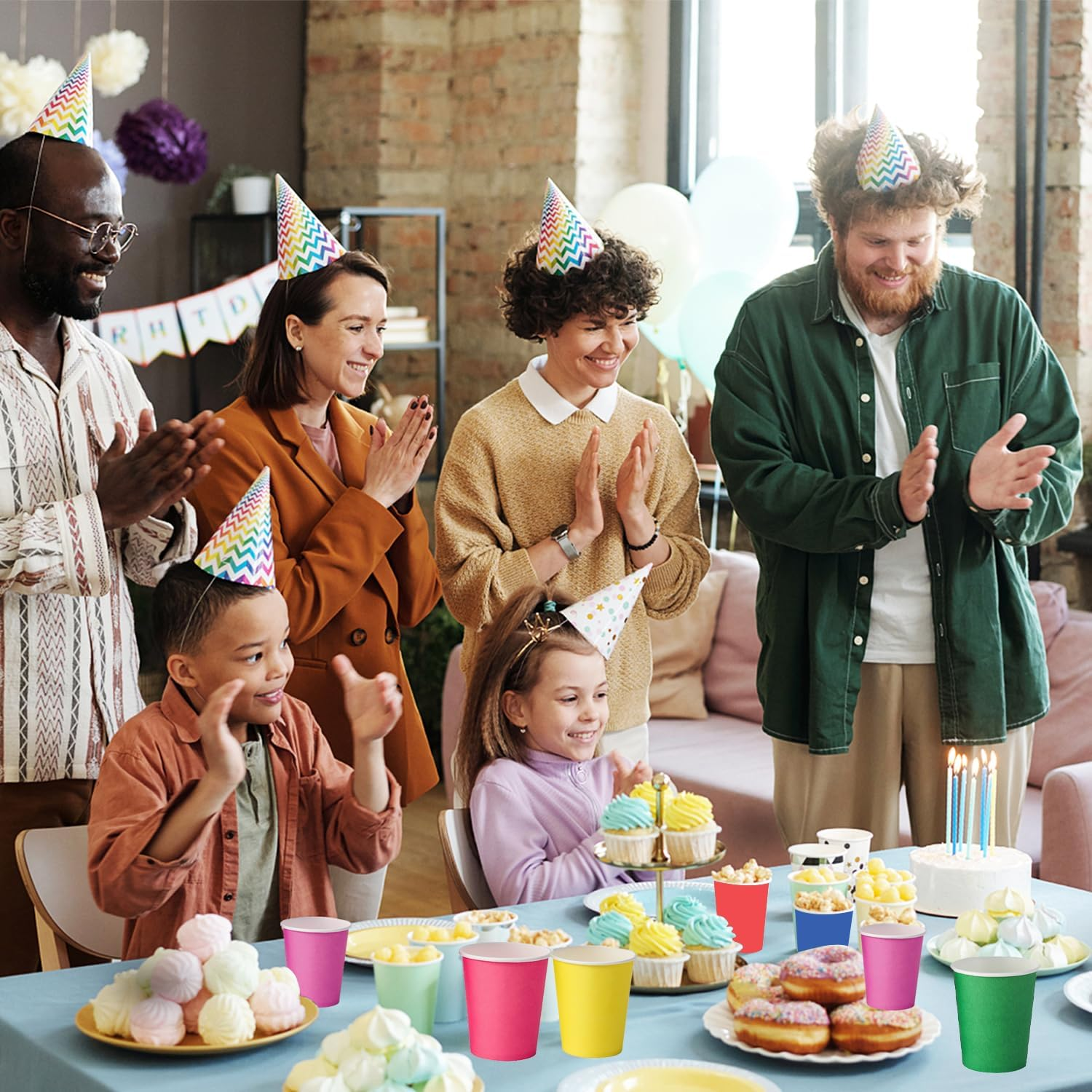 Yuxitia 60Pcs DIY Paper Cups, Multicolor Paper Cups for Wedding Party Picnic BBQ Travel and Event (8 Ounce,60 Count) - 60Pcs Colorful Paper Cups image number 5