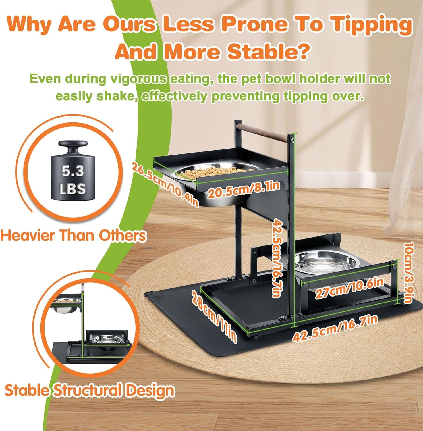 6 Height Adjustable Raised Dog Bowl Stand, ATSKIM Elevated Dog Bowls for Medium Dogs with Independent Dog Feeding Mat, Metal Dog Food Stands, Dog Feeder Station for Small Dog (Black) image number 4