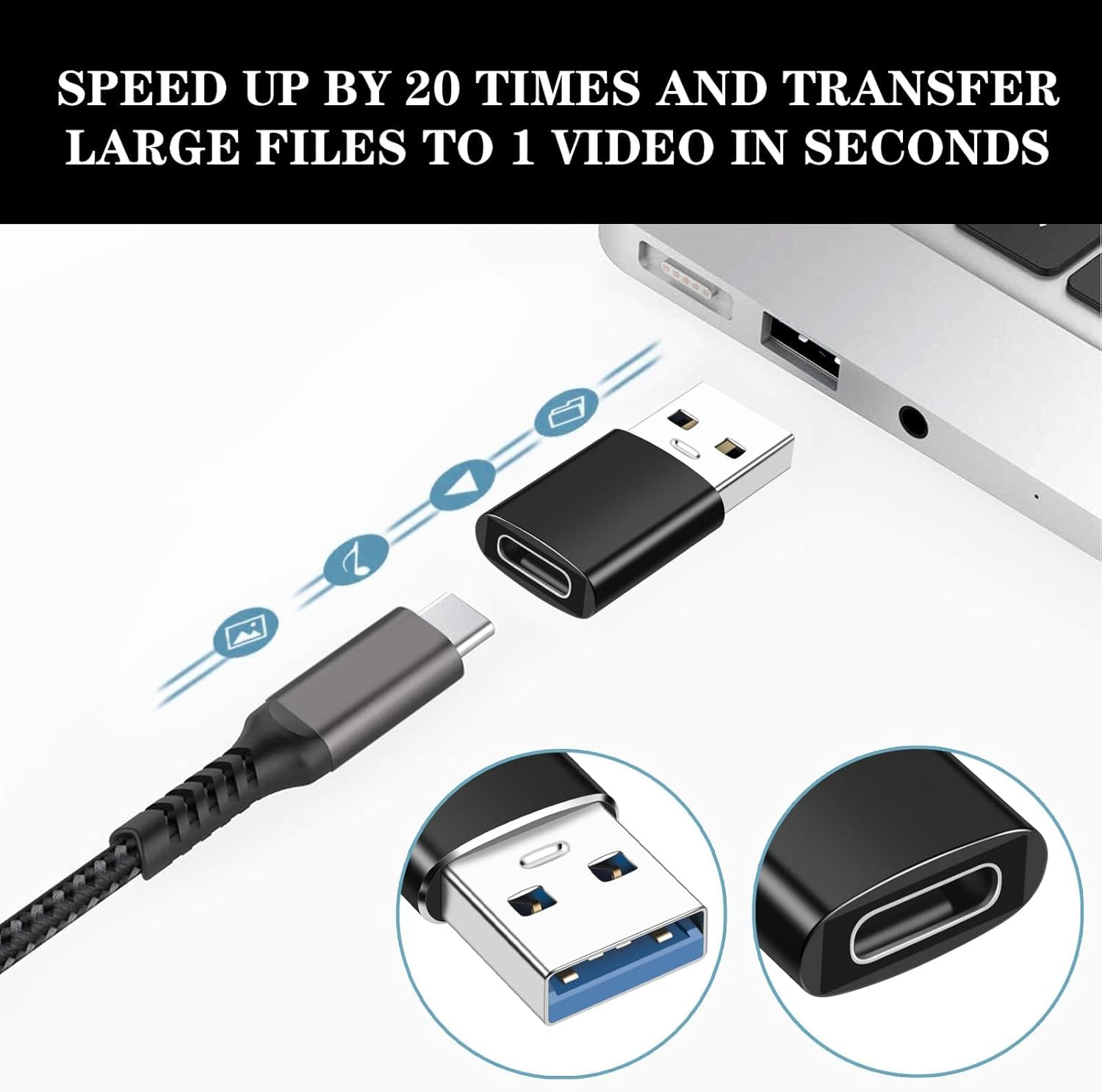 10Gbps USB 3.0 to USB C Adapter 4-Pack, Fast Charge, Data Transfer, Wide Compatibility, Stable Connection, Durable Design, Compatible with Iphone, Galaxy, Ipad, Macbook, Carplay image number 5