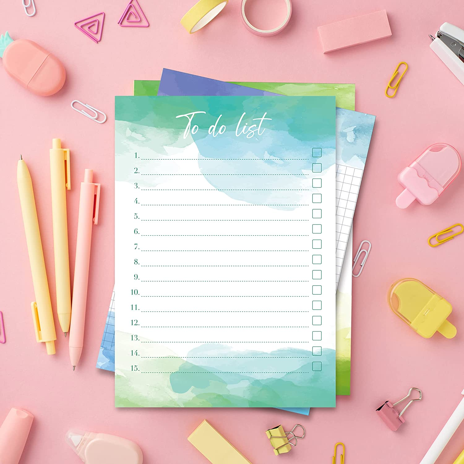 BIROYAL 6 Notepads for Appointments, Weekly Planners, Phone Calls, to Do Lists, Shopping Lists and Notes-Daily Planner and Weekly Planner Watercolor-Ideal for School, College and Home-Notepad Set -DIN A6 image number 2