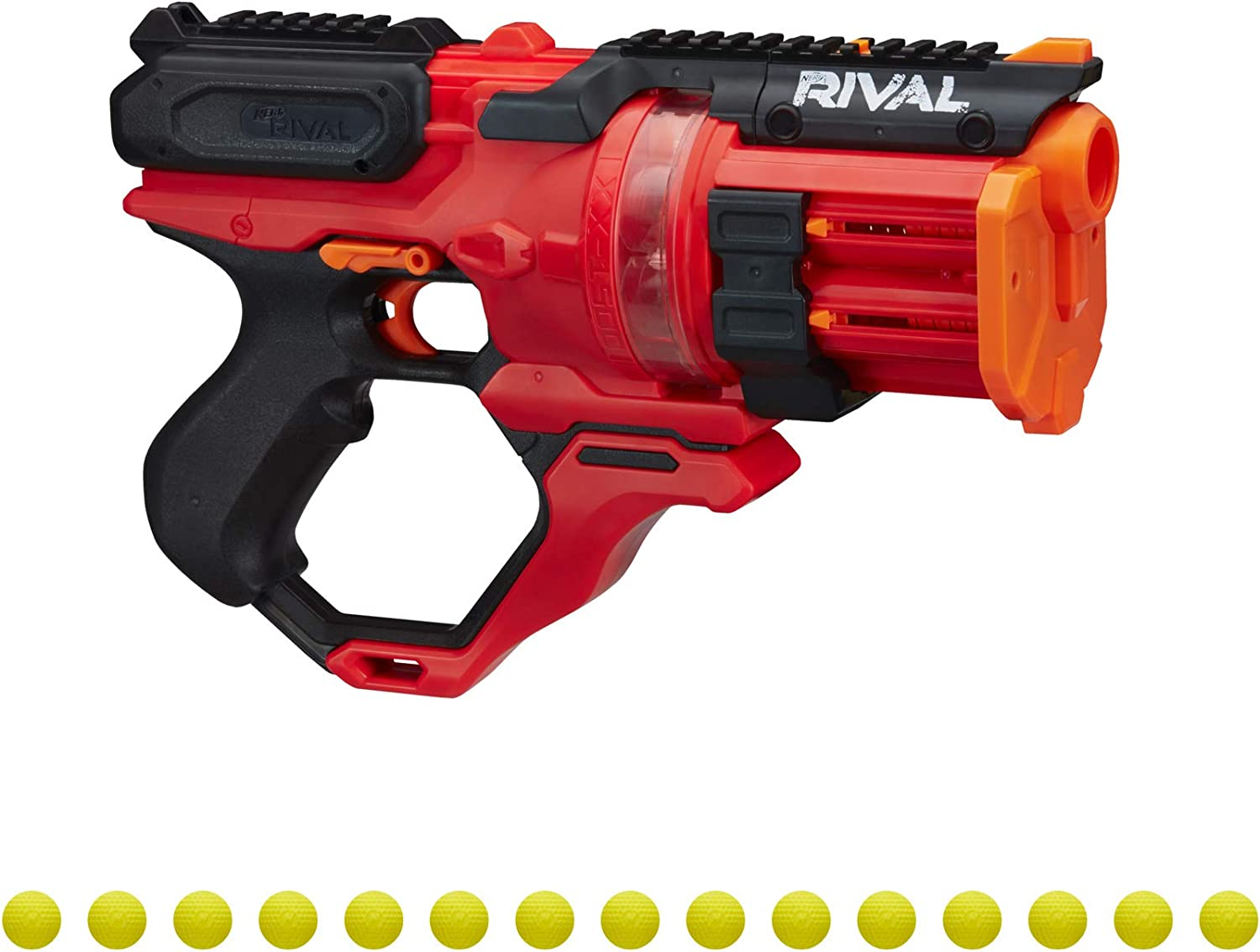 NERF E6638UF1 Rival Roundhouse XX-1500 Red Blaster - Clear Rotating Chamber Loads Rounds into Barrel - 5 Integrated Magazines, 15 Nerf Rival Rounds image number 1