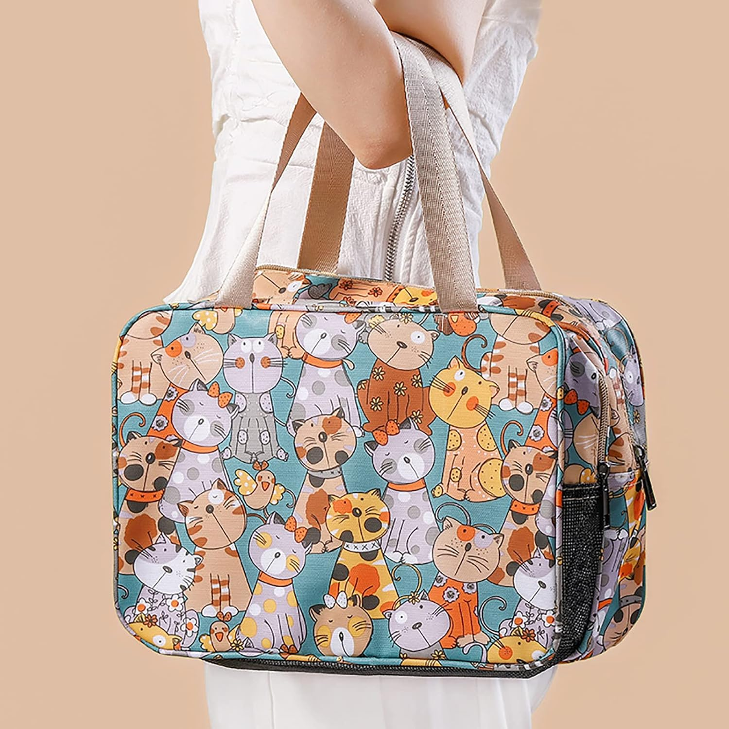 Toiletry Bag Travel Hanging Make up Wash Bags Large Portable Waterproof Cosmetic Shaving Bag Makeup Organizer Toiletries Bathroom Storage Case for Women Girls Ladies (Green Cat) image number 1