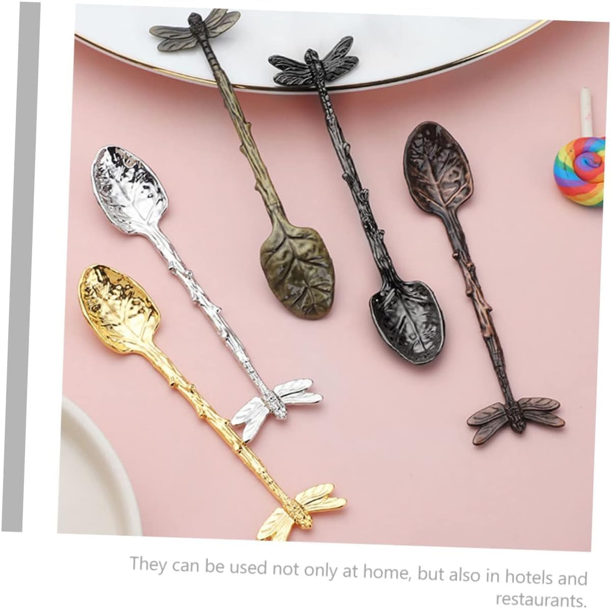 Fokmuaex 3-Piece Retro Forest Style Gold Parfait and Coffee Spoons Set for Decorative Dessert Tableware image number 5