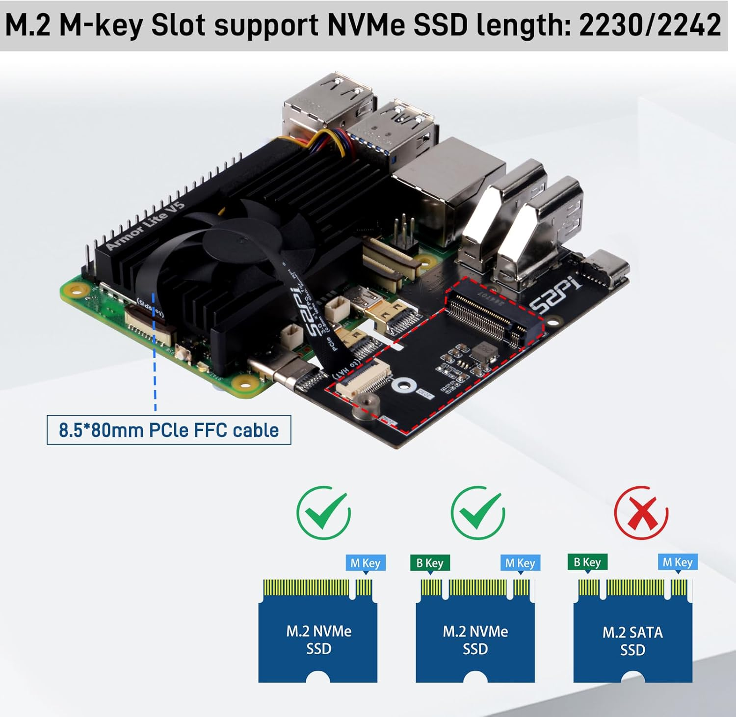 Geeekpi Micro HDMI to HDMI Multi-Function Adapter with Pcie 3.0X1 M.2 Nvme 2230/2242 for Raspberry Pi 5 image number 1
