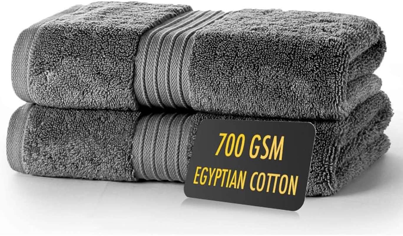 ALSAP Grey Hand Towels Pack of 2 - Ultra Soft Super Absorbent 700 GSM Egyptian Cotton Towels - Bathroom Linen Sets - Luxury Hotel Quality Cotton Hand Towels Set Convenient Size 50X85Cm