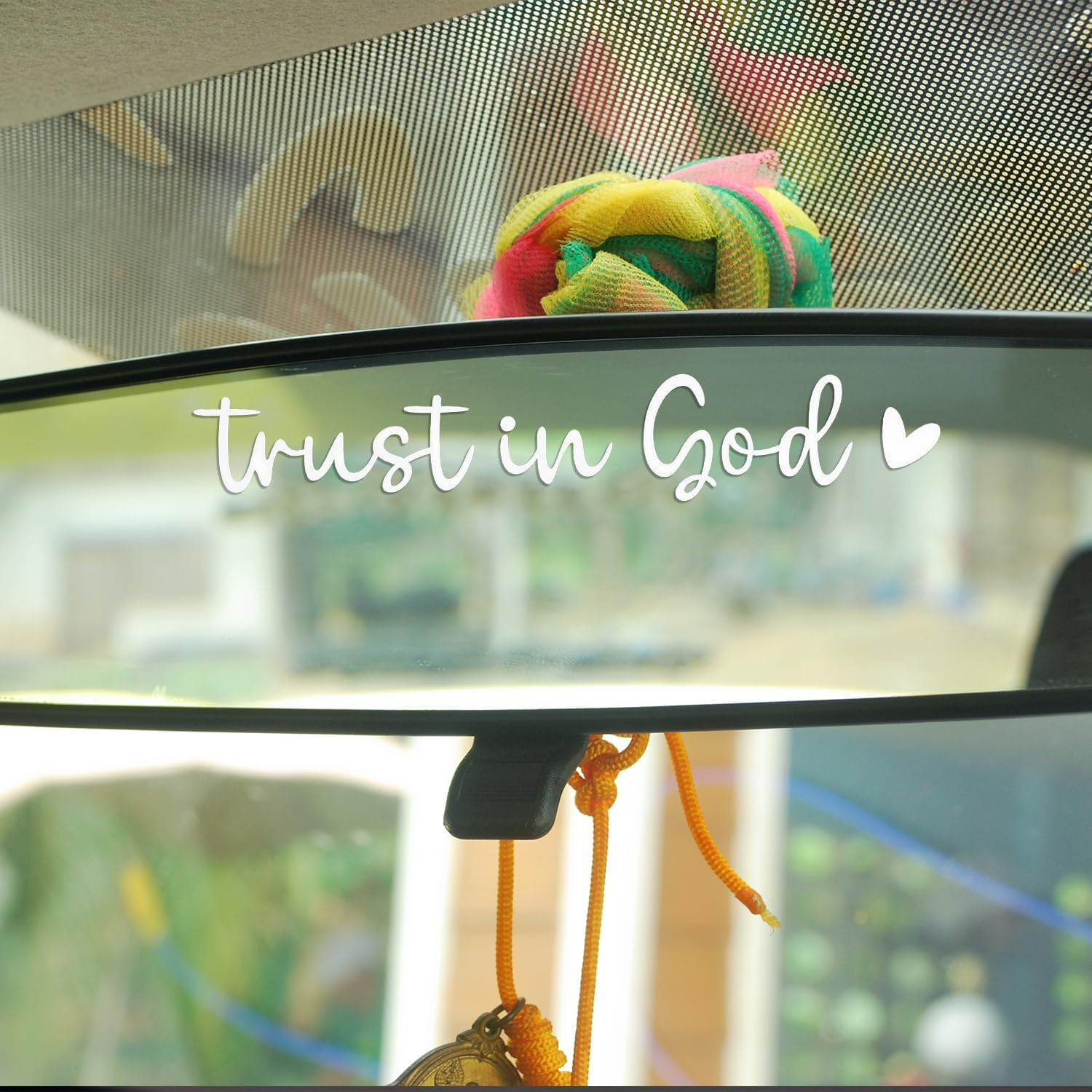 2Pcs Trust in God Rearview Mirror Decals, Vinyl Car Mirror Decal with Heart Car Mirror Stickers Car Mirror Quotes Decals Positive Car Sticker for Female Male Gift(White) image number 6