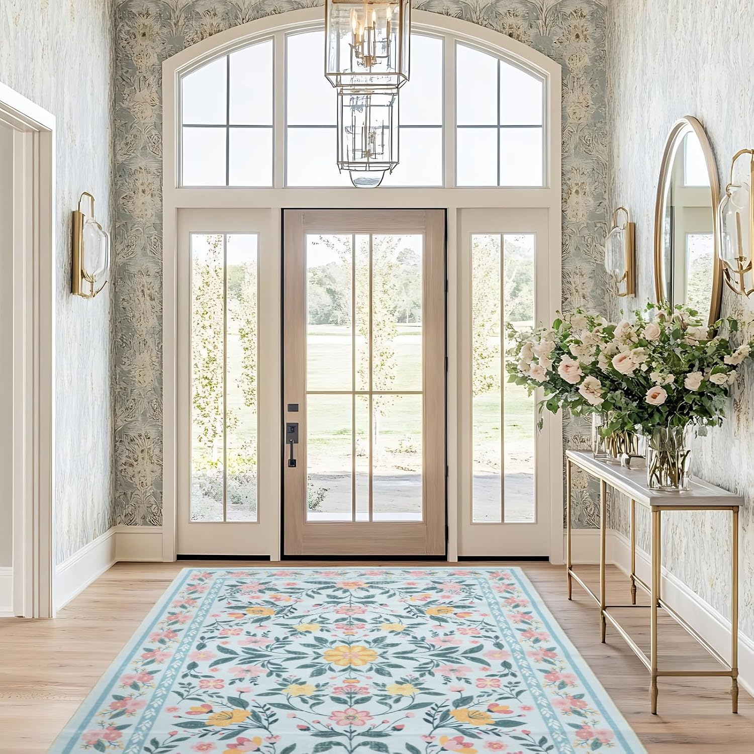 MOSISO 4X6 Area Rug for Living Room, Soft Non Slip Vintage Flowers Low Pile Carpet, Faux Wool Rectangular Washable Area Rugs Carpet for Living Room Bedroom Dining Room Home, Blue image number 5