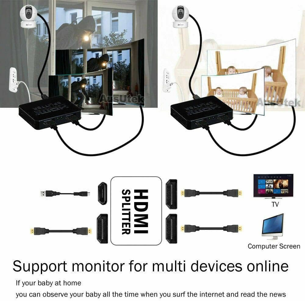 HDMI Splitter Amplifier 1 in 2 Out Video Duplicator 4K Full HD 3D Foxtel DVD image number 2