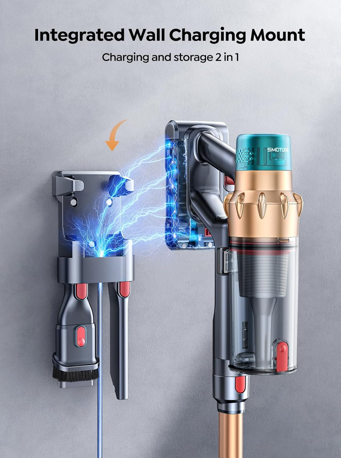 SMOTURE 50KPA 600W Cordless Vacuum Cleaner, 65Mins Runtime, Self-Standing Stick Vacuum with Aroma Function, Auto Mode, Wall Mount Charging, Touchscreen, Anti-Tangle Vacuum for Pet Hair/Floor/Carpet image number 4