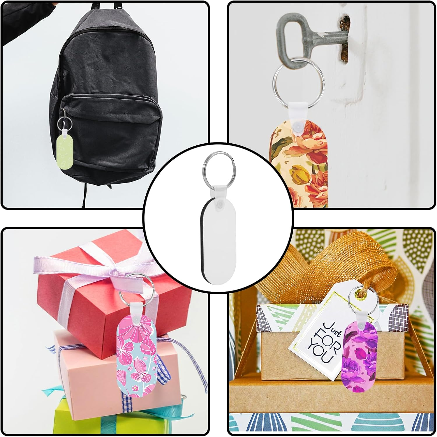 180Pcs Sublimation Keychain Blanks Set, Double Sided 60 MDF Sublimation Key Chains Blanks with 120 Rings and Clips Heat Transfer Keychain Blanks for Sublimation Craft DIY image number 5