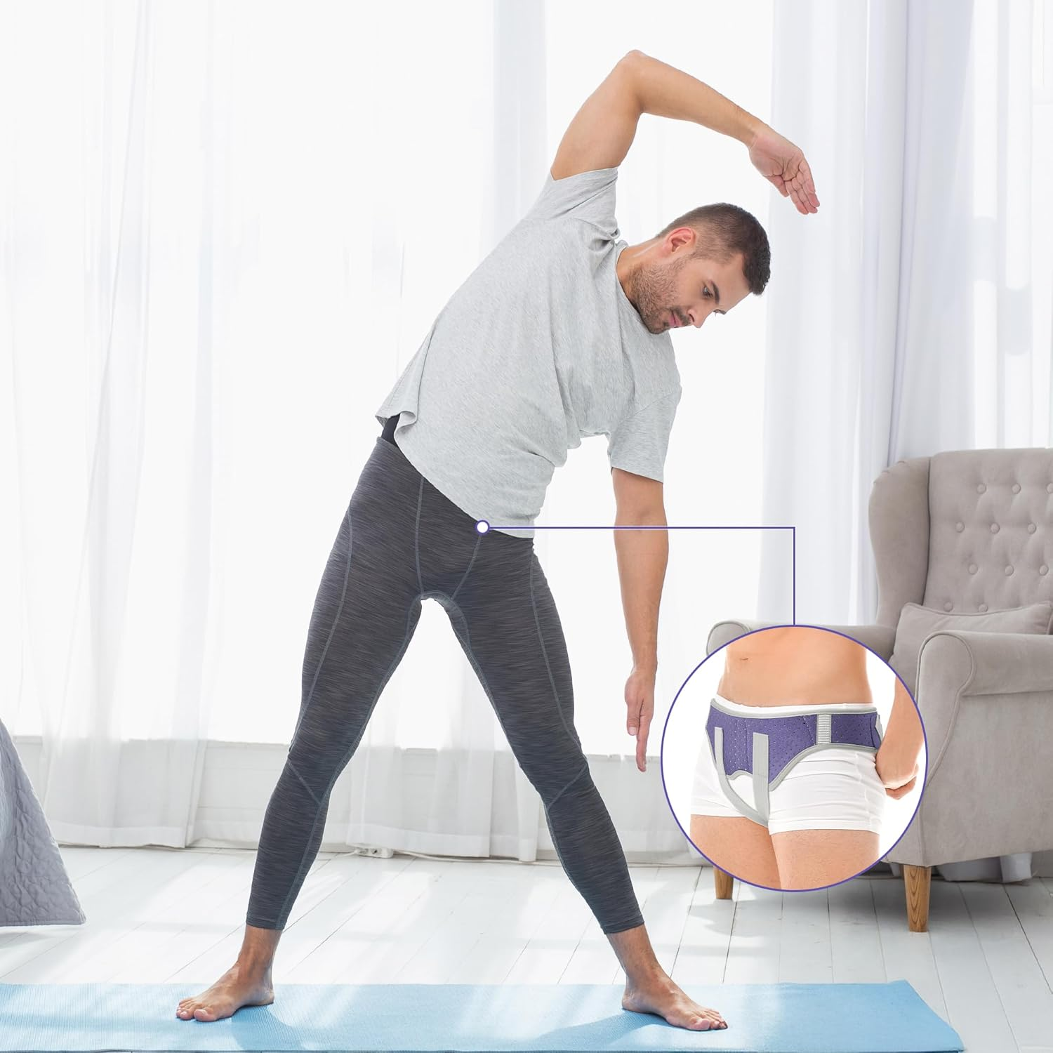 Unisex Hernia Support Belt - Designed for Bilateral/Double-Sided Inguinal Hernias Supportive Groin-Protecting Underwear with Adjustable Straps Featuring 2 Removable Compression Pads