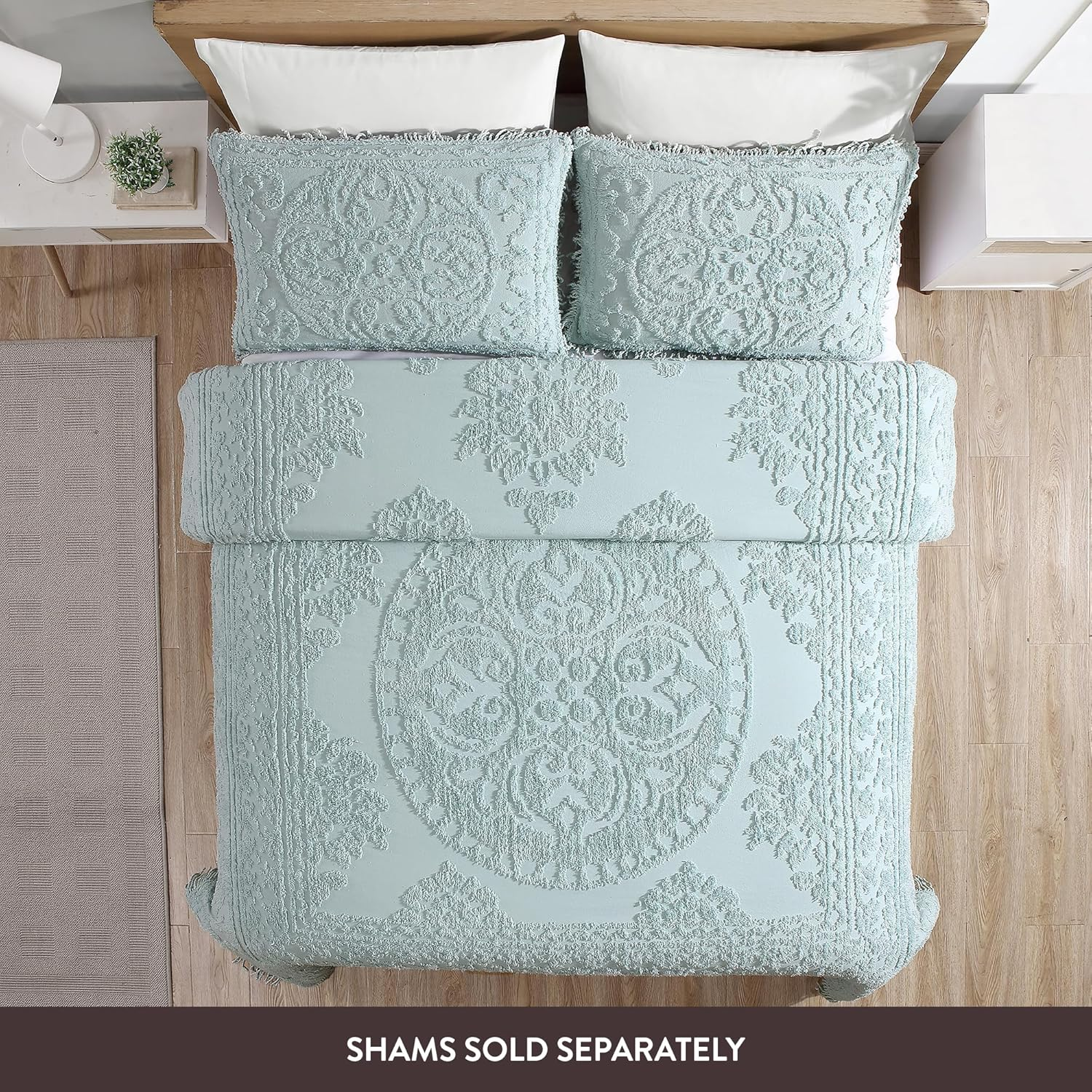 Beatrice Home Fashions Medallion Chenille Bedspread, King, Blue image number 3