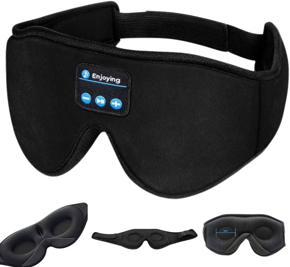 Epalzonexp Wireless Bluetooth 5.2 Sleep Mask Sleep Headphones Eye Mask Bluetooth Headphones Bluetooth Sleep Mask, 3D Eye Mask for Sleeping Mask Music Sleeping Headphones for Side Sleepers Music Headphones Sleep Headphones Earphones AU (Black)