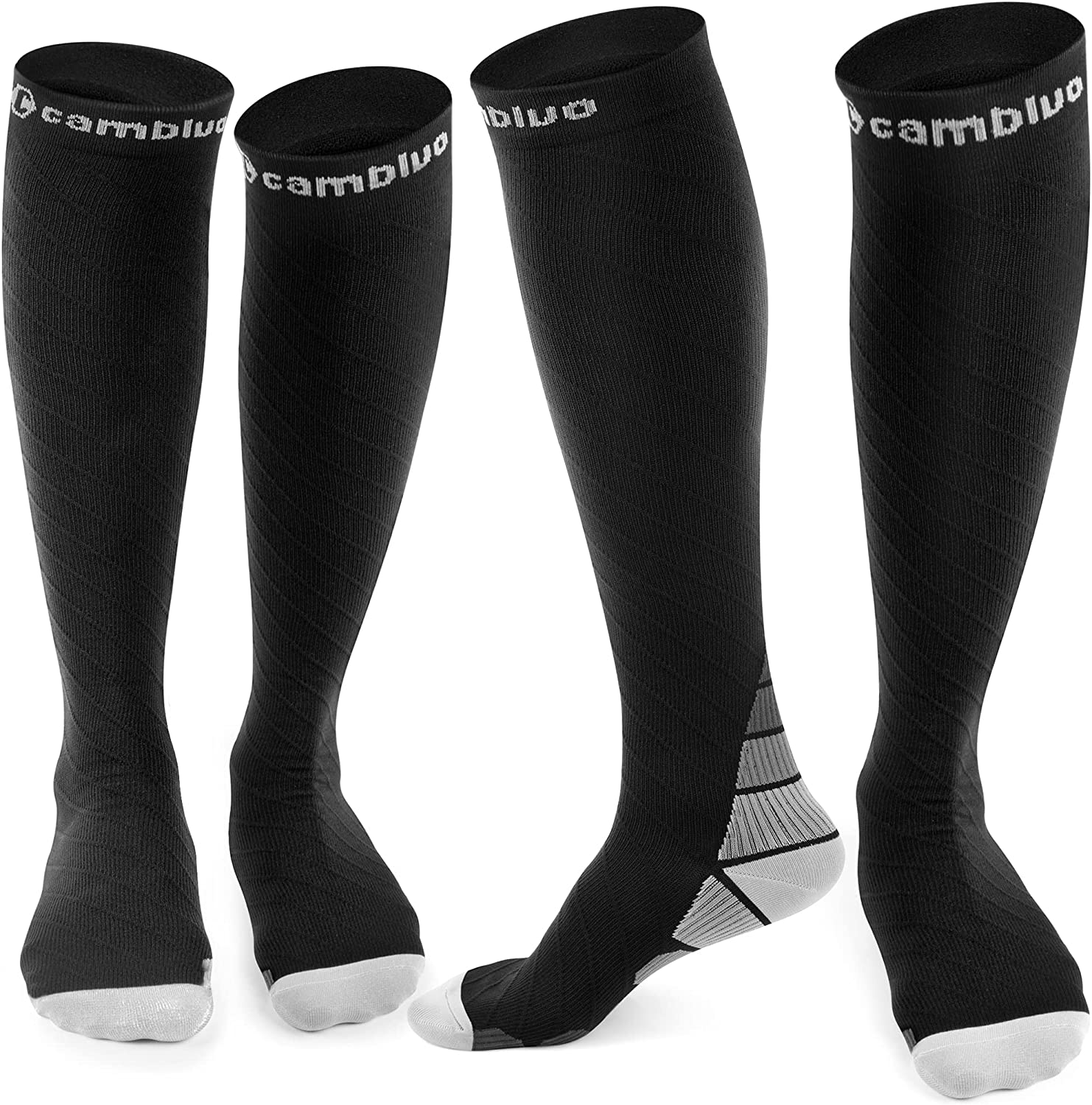Cambivo 2 Pairs Compression Socks for Men and Women(20-30 Mmhg), Compression Stocking for Swelling, Nurse, Flight