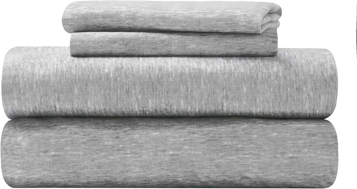 Superior Melange Flannel Cotton Sheet Set, Ultra-Soft Textured Sheets, Modern, Farmhouse Bedding, Basics, Includes; Flat Sheet, Elastic Deep Pocket Fitted Sheet, Pillowcases, Full, Grey