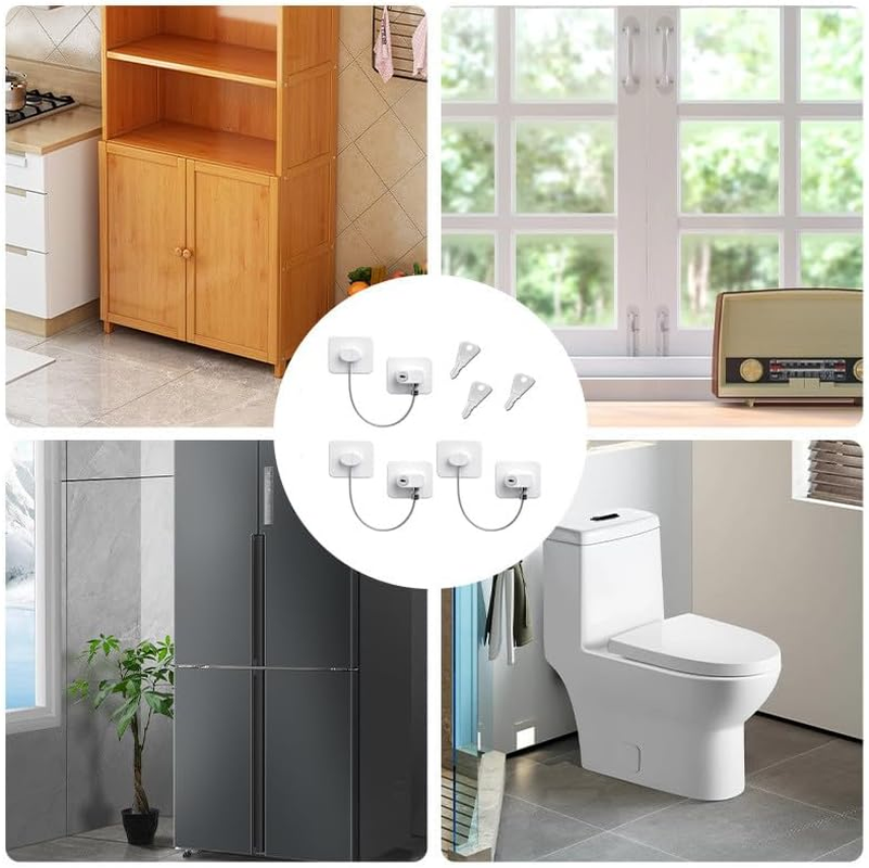 3 Pcs with Key Refrigerator Lock,Window Restrictor Locks Safety Refrigerator Lock Fridge Door Self Adhesive Mini Fridge Lock Kit for Refrigerator Door, Cabinets, Drawers, Window, Toilet Seat(White) image number 6