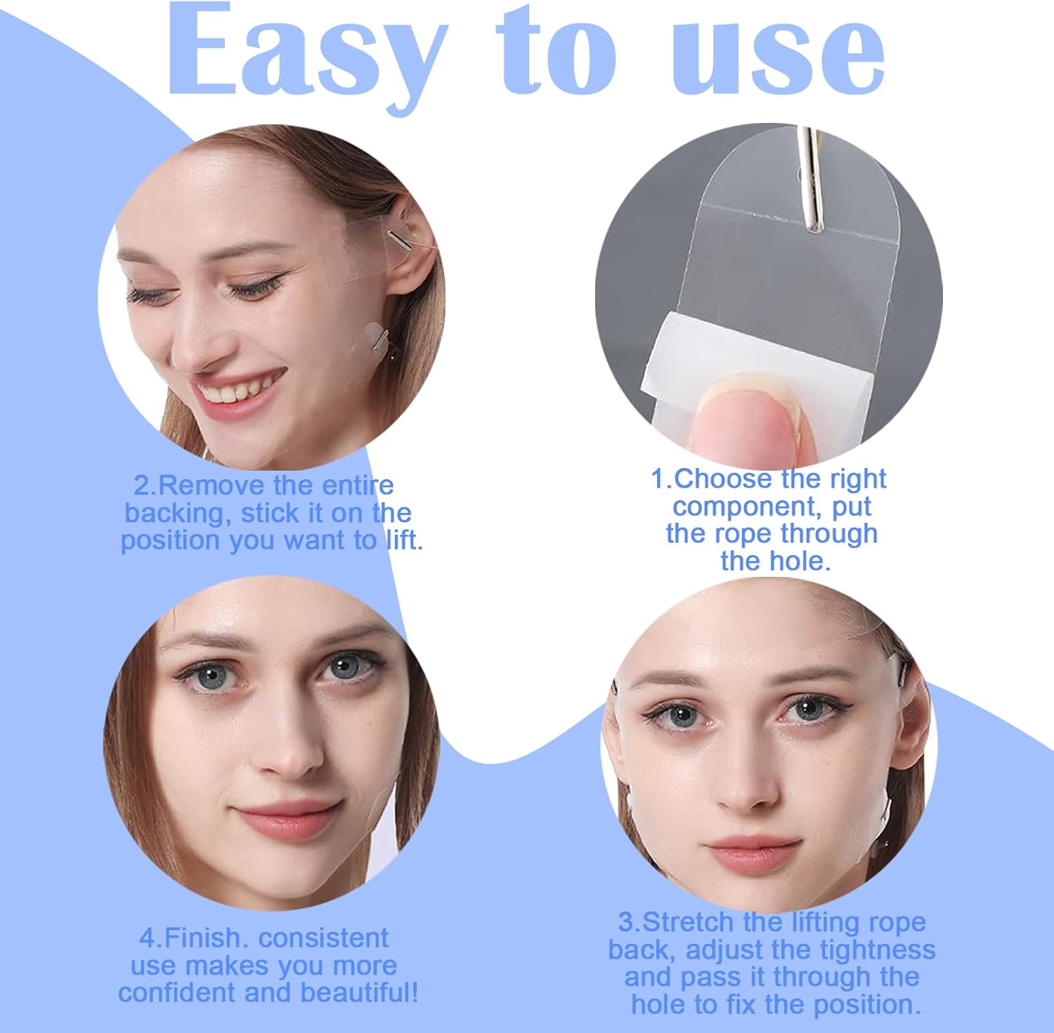 Jeyzuroa 120-Piece Face Lift Tape Invisible Instant Skin Support Strips Breathable Adhesive - for Temporary Lift Effect Face & Neck Tapes, Eyes and Brows Face Tape Strings for Lifting Sagging Skin image number 1