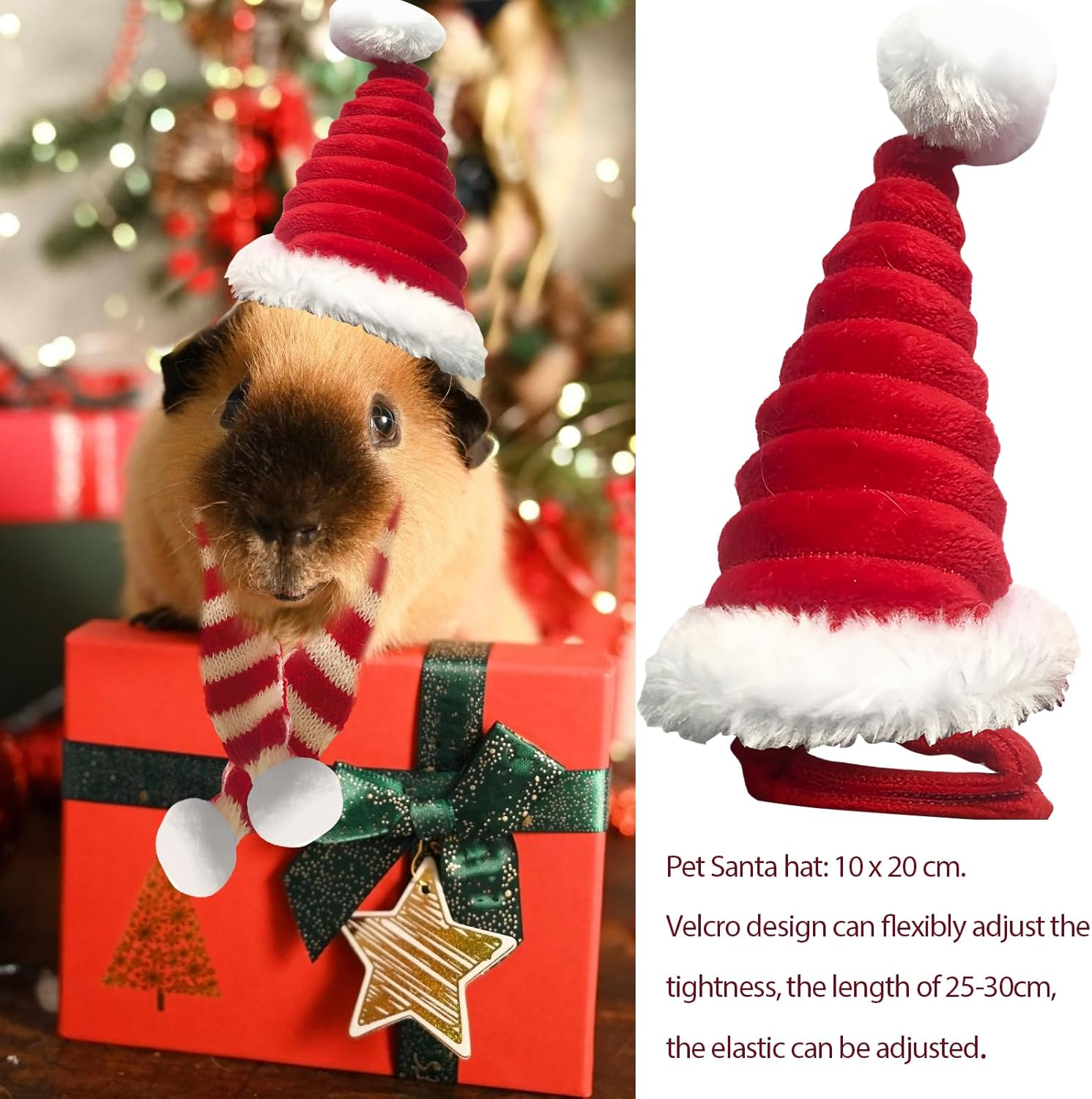 Pet Christmas Hat, Pack of 2 Mini Christmas Hat for Pets, Cat Christmas Hat, Adjustable Christmas Hat, Christmas Pet Costume, Christmas Costume for Dogs, Cats, Hamsters, Bunny image number 2