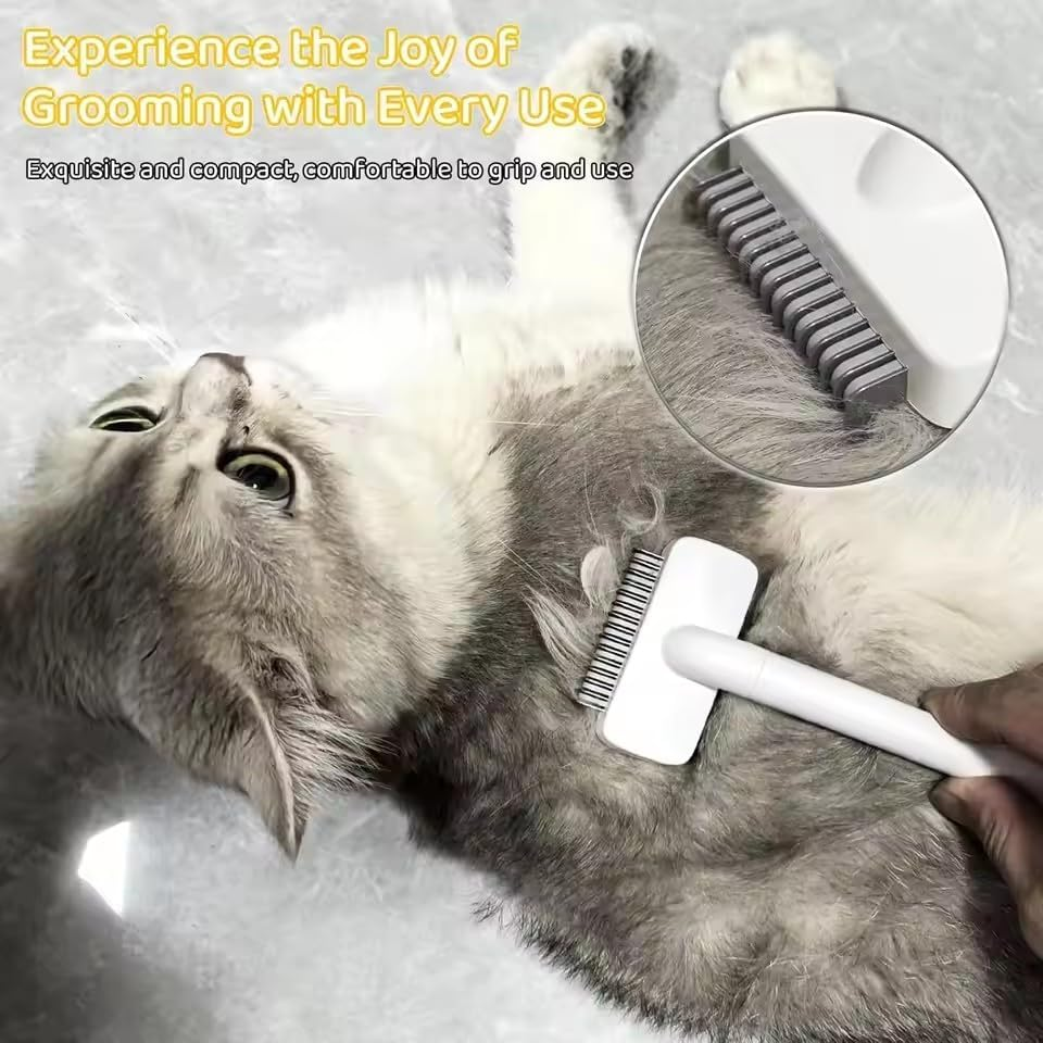 Ashintaranji Cat Grooming Brush,Pet Grooming Massage Comb for Matted Fur & Loose Hair, Dog Deshedding Brush, Quick Knot Remover with Stainless Steel Blade,One-Click Pet Hair Remover for Dogs & Cats image number 4