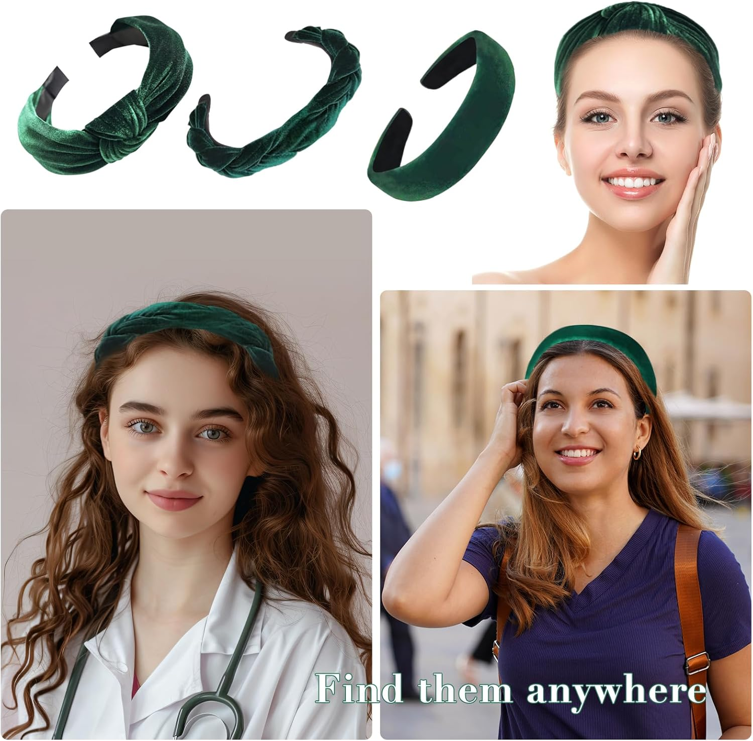 Yeomju Pack of 3 Velvet Headband Braided Dirndl Hair Accessories, Wide Padded Headband with Knot for Women and Girls, Vintage Headband in Dark Green for Carnival and Theme Party image number 5