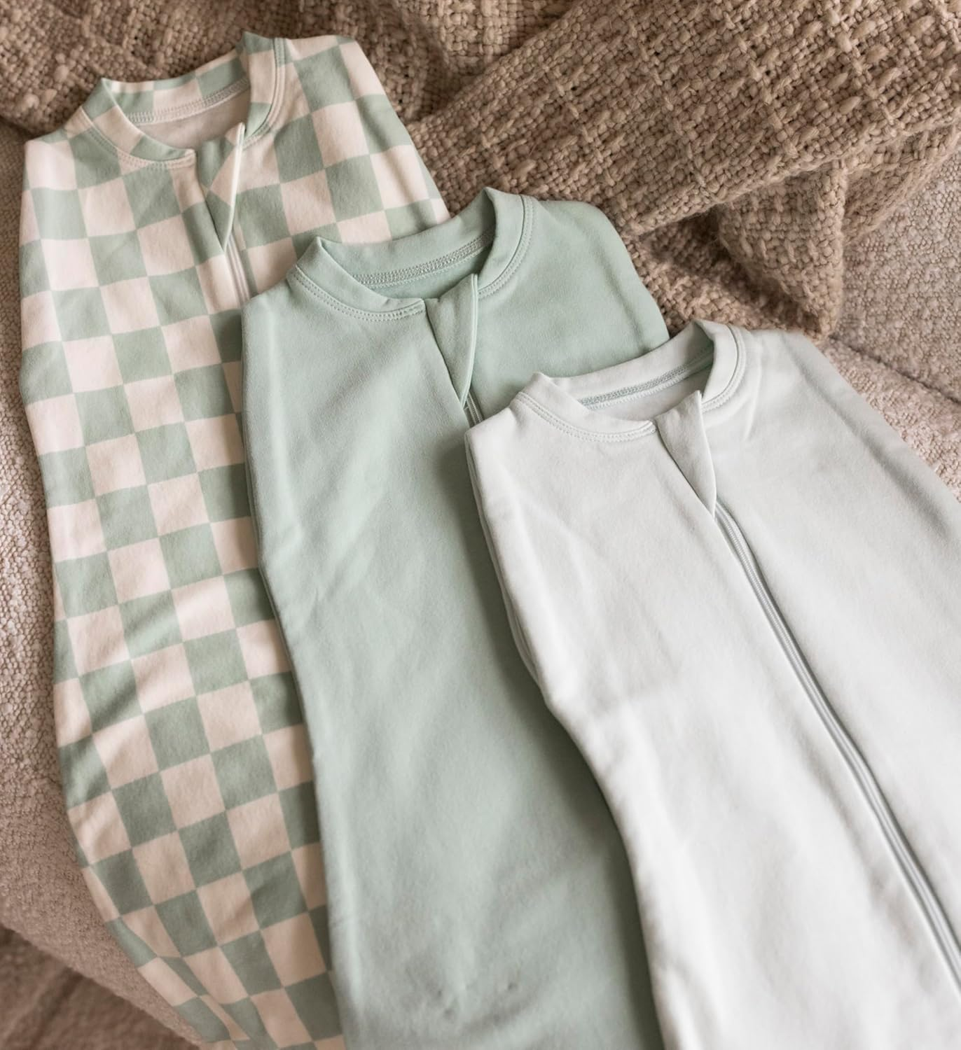 Tiny Twinkle Sleep Sack:1.0 TOG, 95% Cotton & 5% Elastane, Supersoft Micro-Fleece Wearable Blanket with Swaddle Transition (Sage Checkers) image number 1