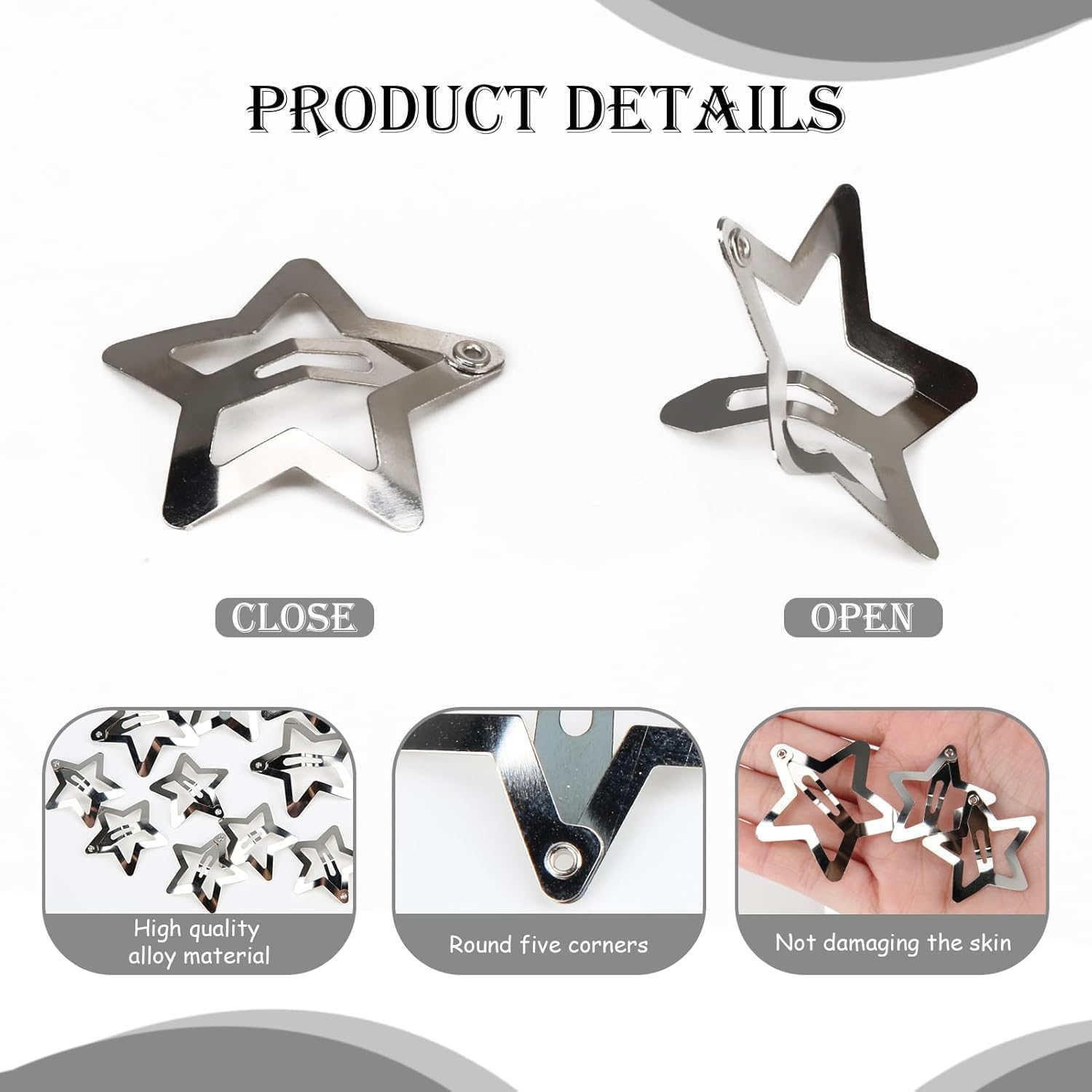 A Set of 12 Star Hair Clips Silver 2 Sizes Y2K Suitable for Women and Girls Hair Accessories Anti-Slip