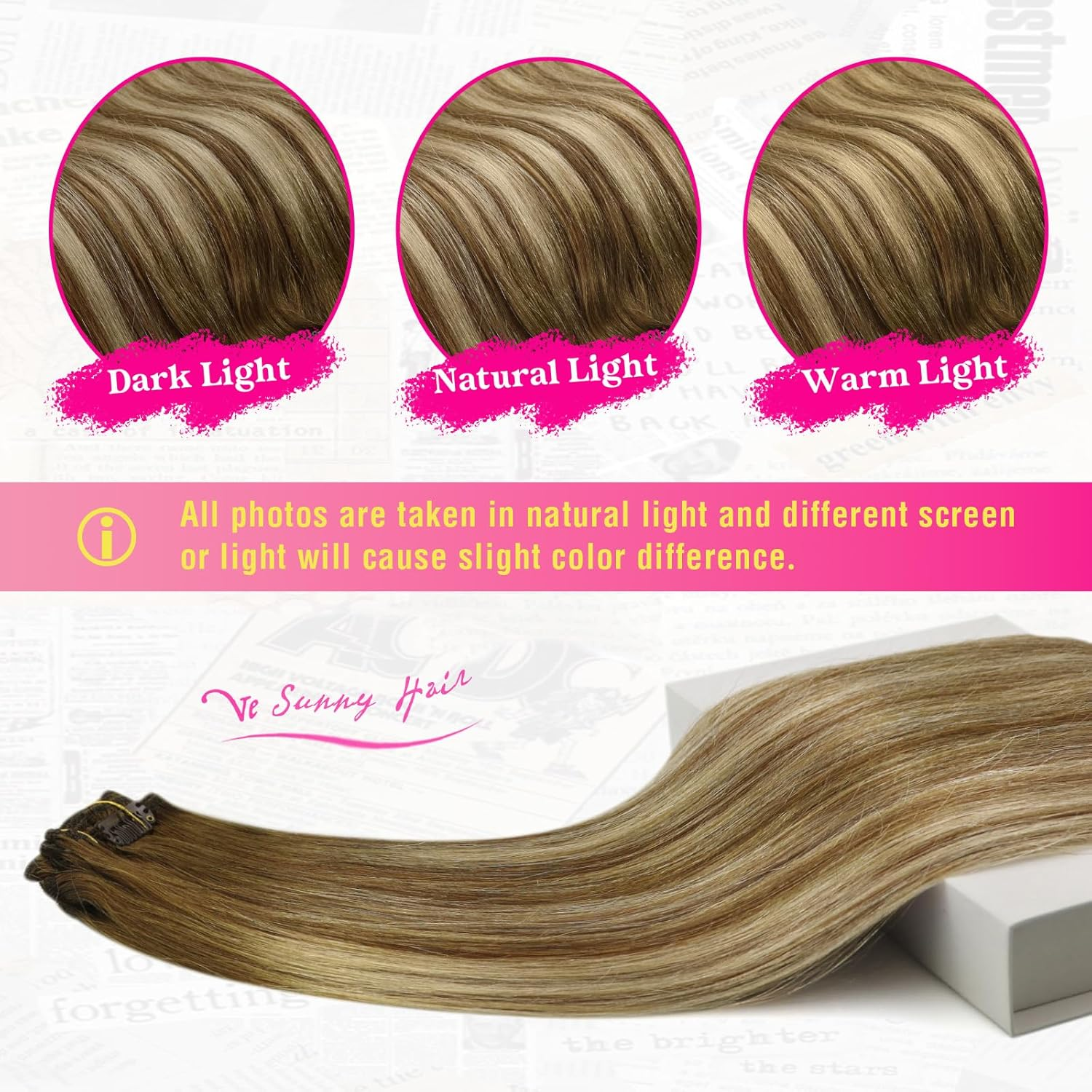 Vesunny 16Inch Clip in Ombre Blonde Hair Extensions Balayage Color #8 Light Brown Fading to #22 Blonde Mix Brown Full Head Clip in Hair Extensions Thick Human Hair 7Pcs/120G image number 7