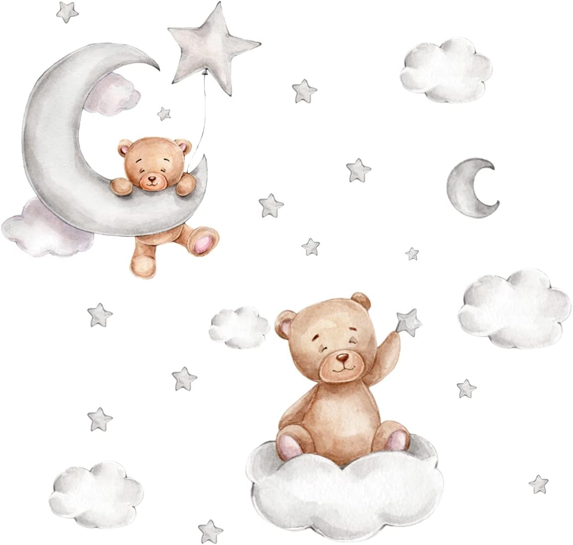Set of 2 Cartoon Cute Bear Moon and Stars Wall Stickers PVC Stick Wall Sticker Mural Removable Self-Adhesive Wall Decal for Kids Baby Room Bedroom Nursery Playroom Home Decor image number 4