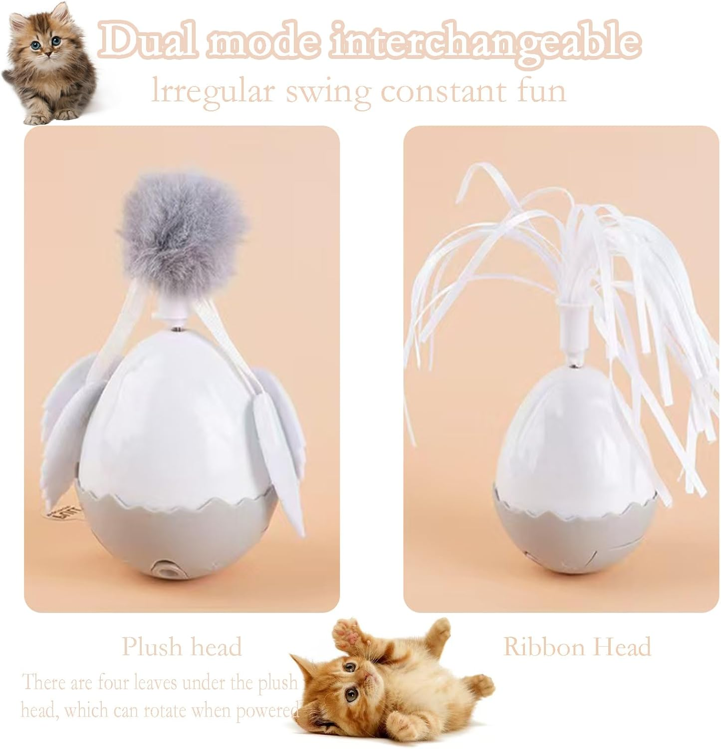 Interactive Cat Ball Toy Set - Automatic Rolling Chase Ball with Fluffy Tail Tumbler Teasing Cat Ball， Interactive Cat Toy for Kitten Toys, Cat Self Pleasure Soothing Toy Smart Cat Toy image number 1