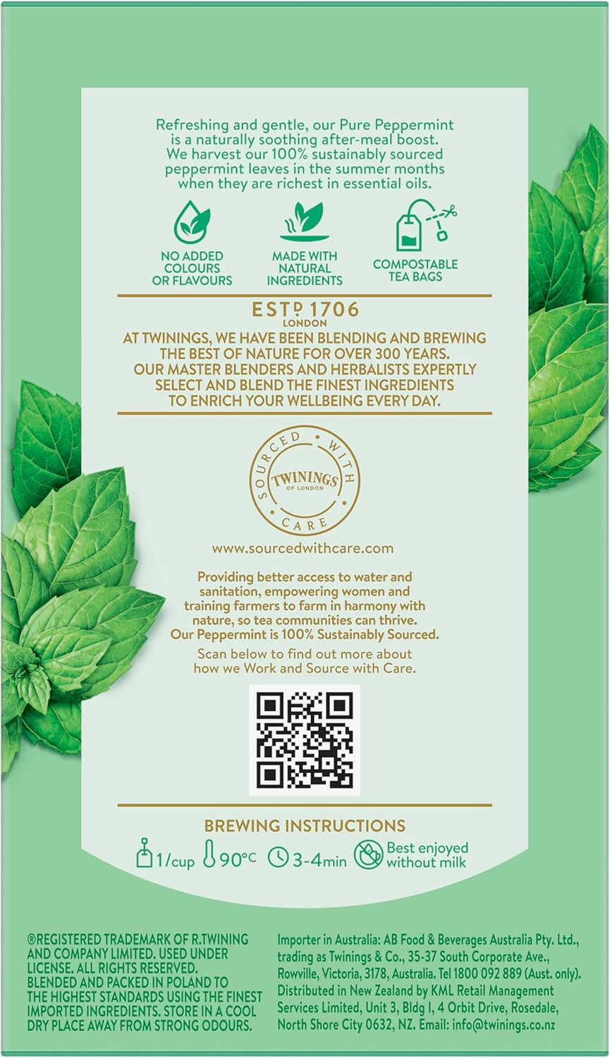 Twinings Pure Peppermint Tea Bags, 40 Tea Bags, Invigorating and Refreshing Herbal Tea, Made with Peppermint Leaves image number 3