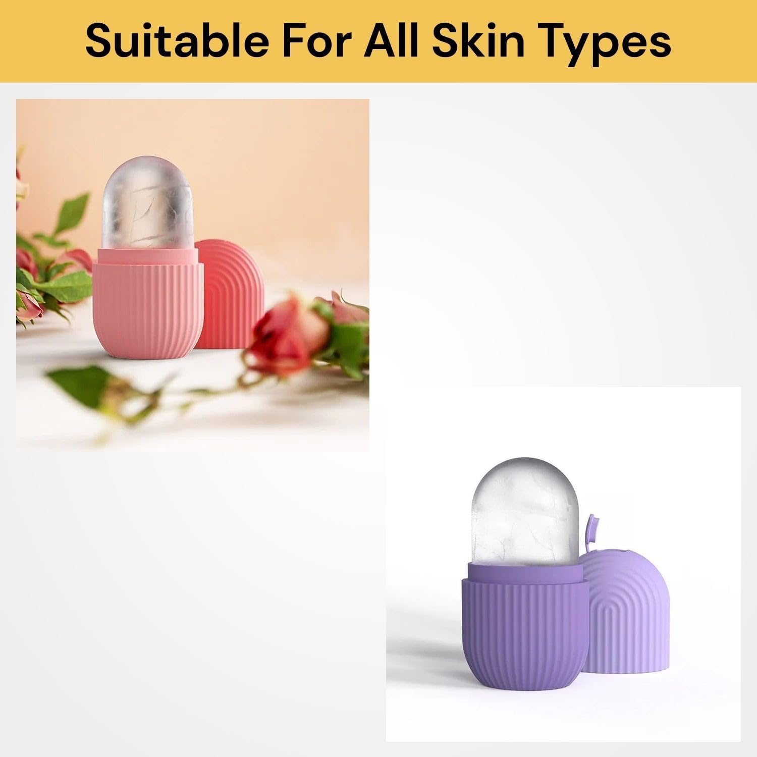 EZONEDEAL Ice Cube Roller Massager for Face, Eyes and Neck Naturally Conditioning and Skin Care, De-Puff Eye Bags, Reduce Migraine Pain, Shrink Pores anti Wrinkle Reusable Massage Silicone Ice Mold (Pink) - Pink image number 2