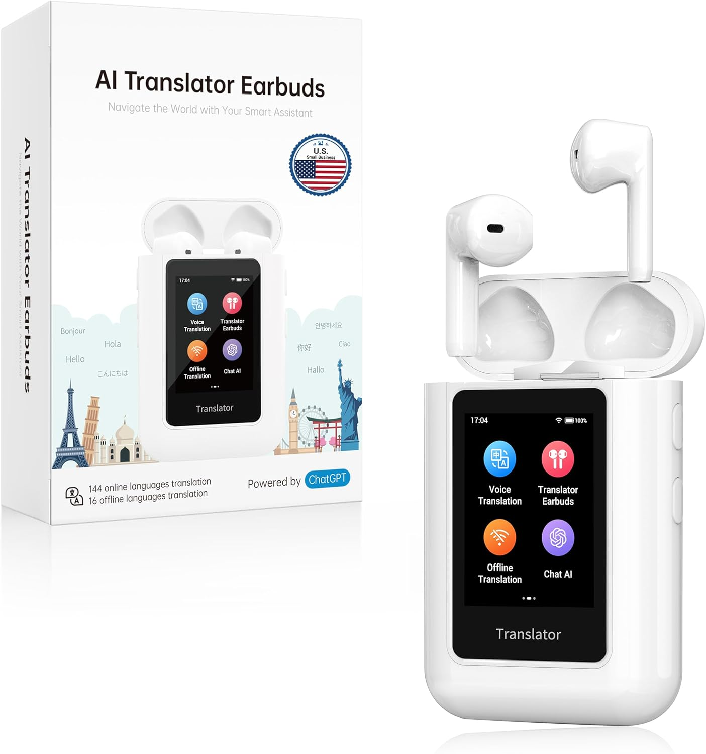 ANFIER A8 AI Translation Earbuds Real Time, Chatgpt Translator Device in 144 Languages, Audifonos Traductores Ingl&eacute;s Espa&ntilde;ol Real-Time No APP Required, Offline Language Traductor for Travel (White) image number 5