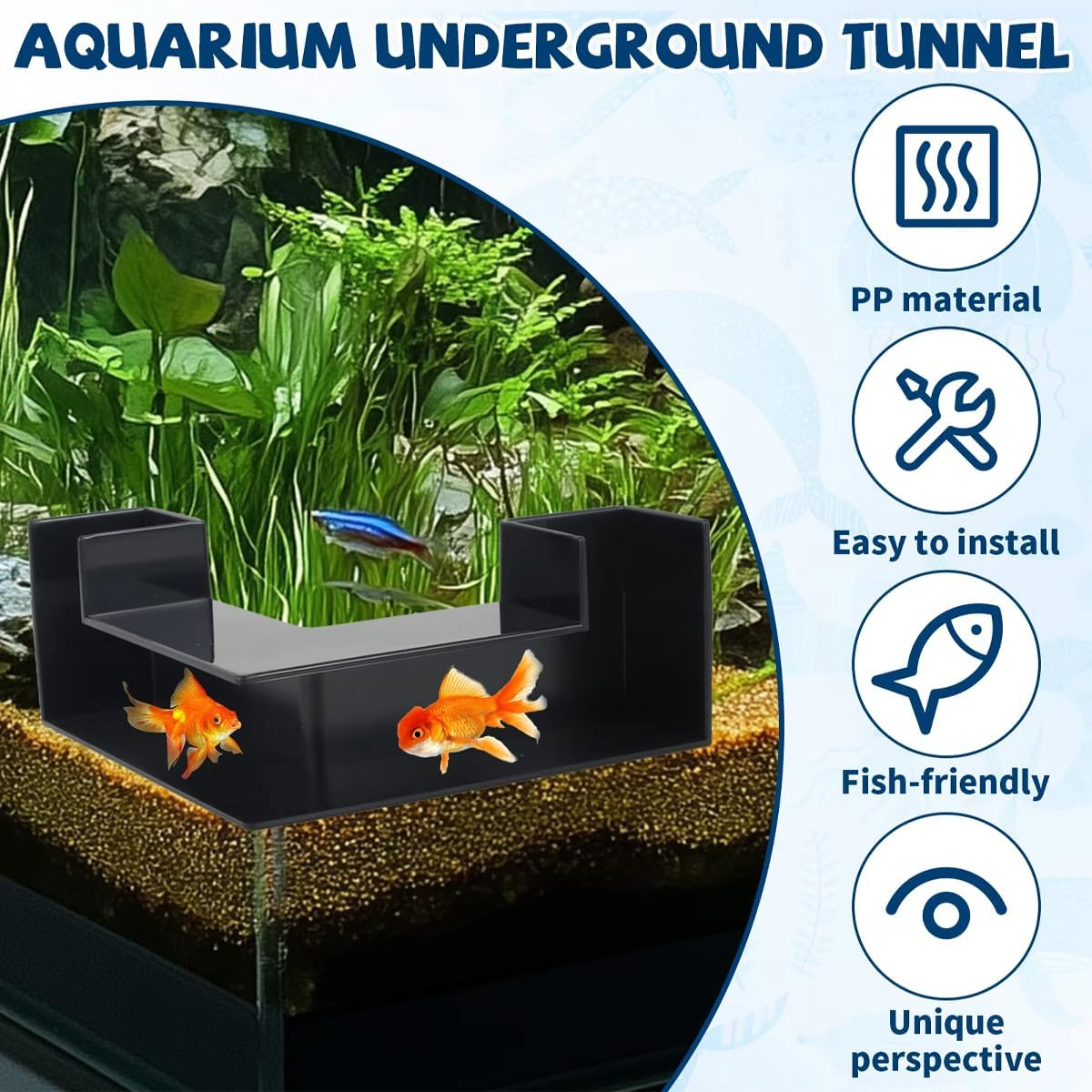 AIMALL Fish Tank Aquarium Underground Tunnel Decoration, 4.92-Inch Black Corner Fit Habitat Enhancer for Fresh and Saltwater Tanks
