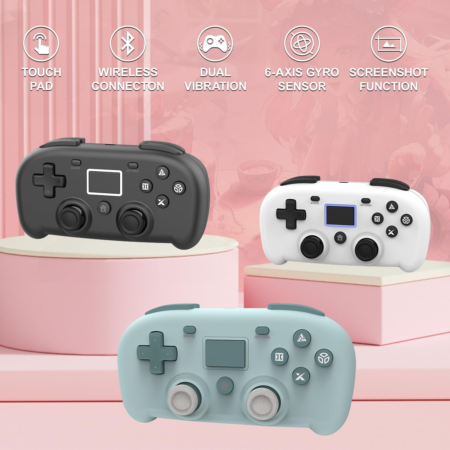 DYONDER Wireless Controller for Ps4,Mini Style PS4 Gamepad Compatible with Ps4/Pro/Slim,Pc Game Remote for Window10/8/7,Gaming Controller with Dual Vibration/6-Axis Sensor/Audio Function(Black) image number 1