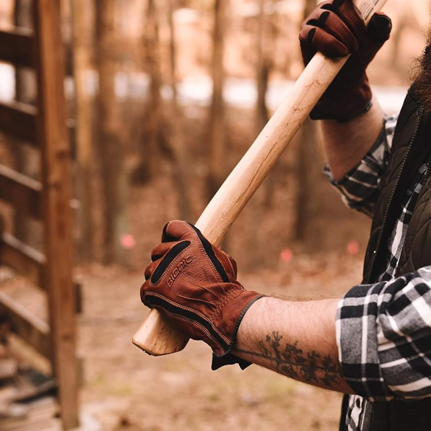 Bionic Men'S Tough Pro with Natural Fit Premium Leather Work Gloves (Large), Brown