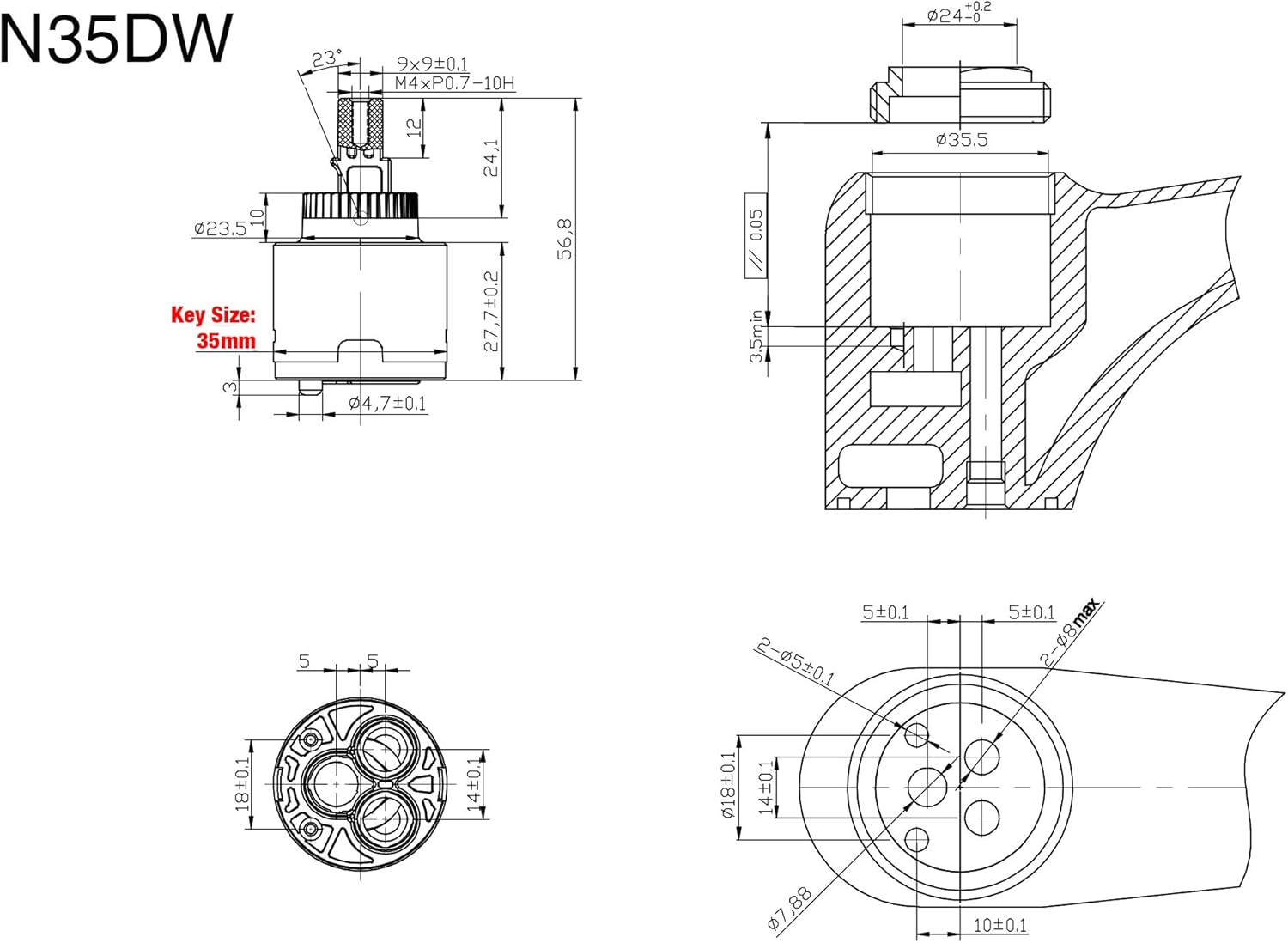 Kelica Watermark Approved N35DW 35Mm Faucet Replacement Ceramic Disc Cartridge image number 1