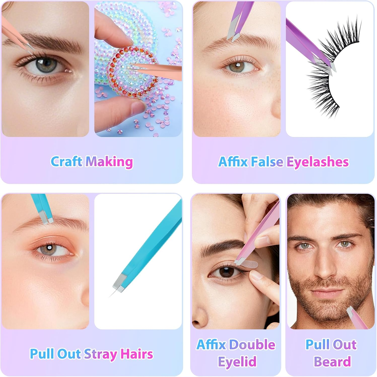 HEYMKGO 8 Piece Tweezers Set Precision Tweezers Stainless Steel with Travel Case Eyebrow Scissors with Comb Removable Scissors Eyebrow Razor Eyelash Brush Tweezers Eyebrow Plucking for Women Coloured