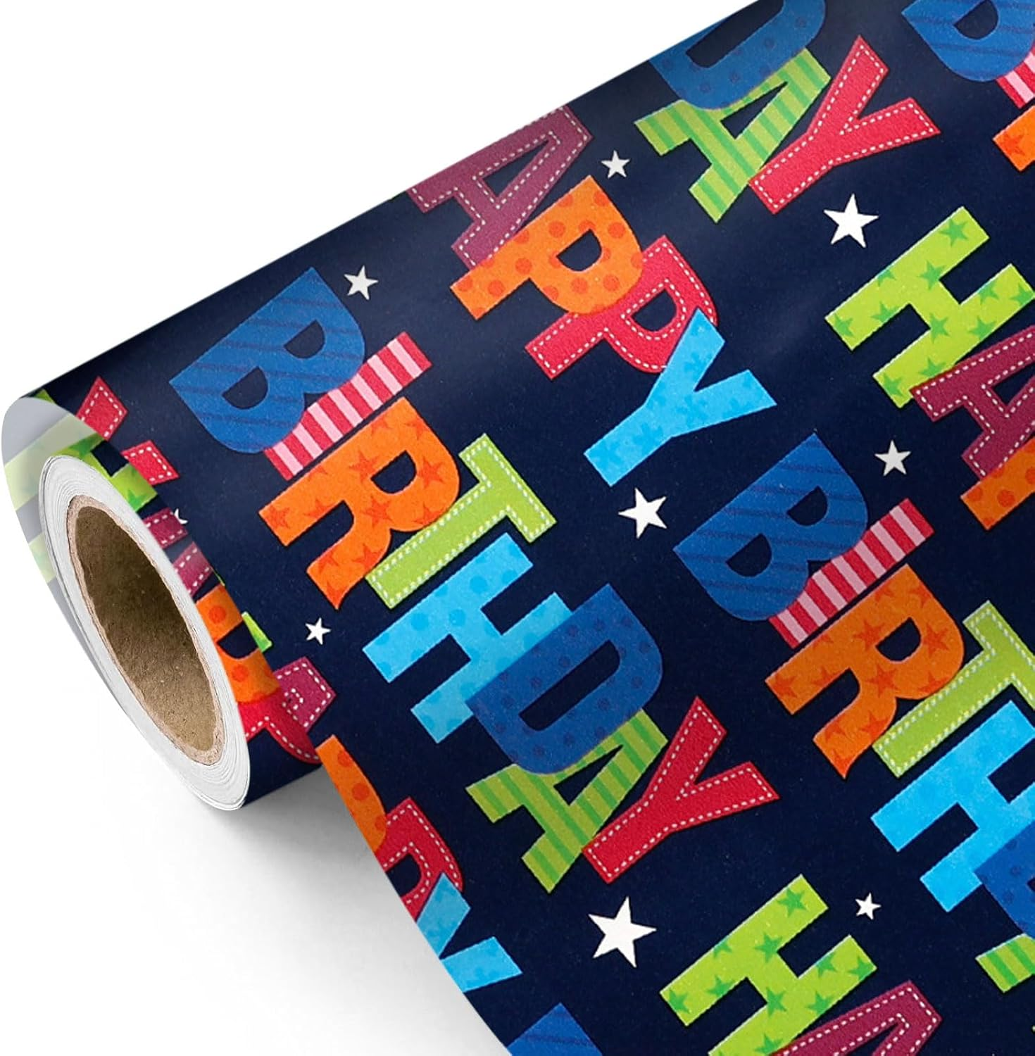 Birthday Wrapping Paper Roll &ndash; Colorful Happy Birthday Kraft Design &ndash; Thick, Wrapping Paper Birthday Gift Wrap Tear-Resistant for Gifts & Party Wrap, 43Cm Wide X 10M Long