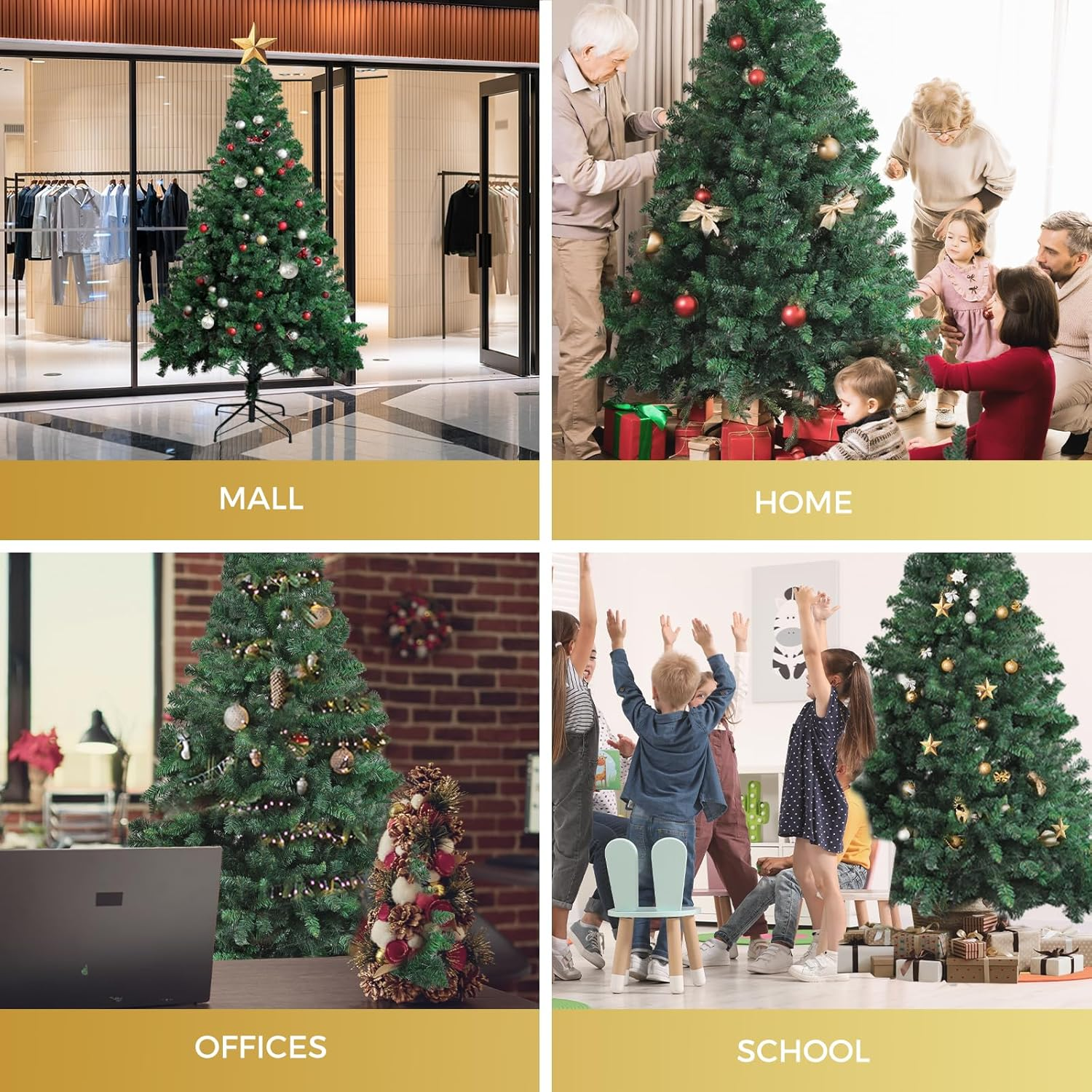 SANTACO 2.1M Atificial Christmas Tree,7Ft Xmas Fake Pine Trees,Indoor Outdoor Holiday Decor,For Home Office School Mall Park Holiday Green Decoration,Metal Stand,Easy Assembly image number 3